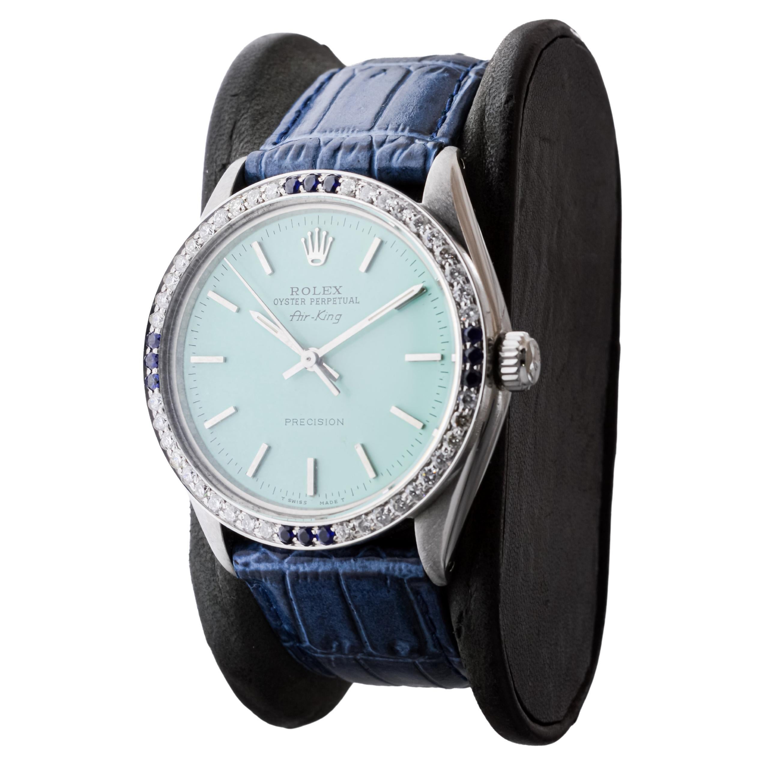 Rolex Steel Air-King avec cadran personnalisé et lunette à diamants personnalisée circa 1970's en vente 1