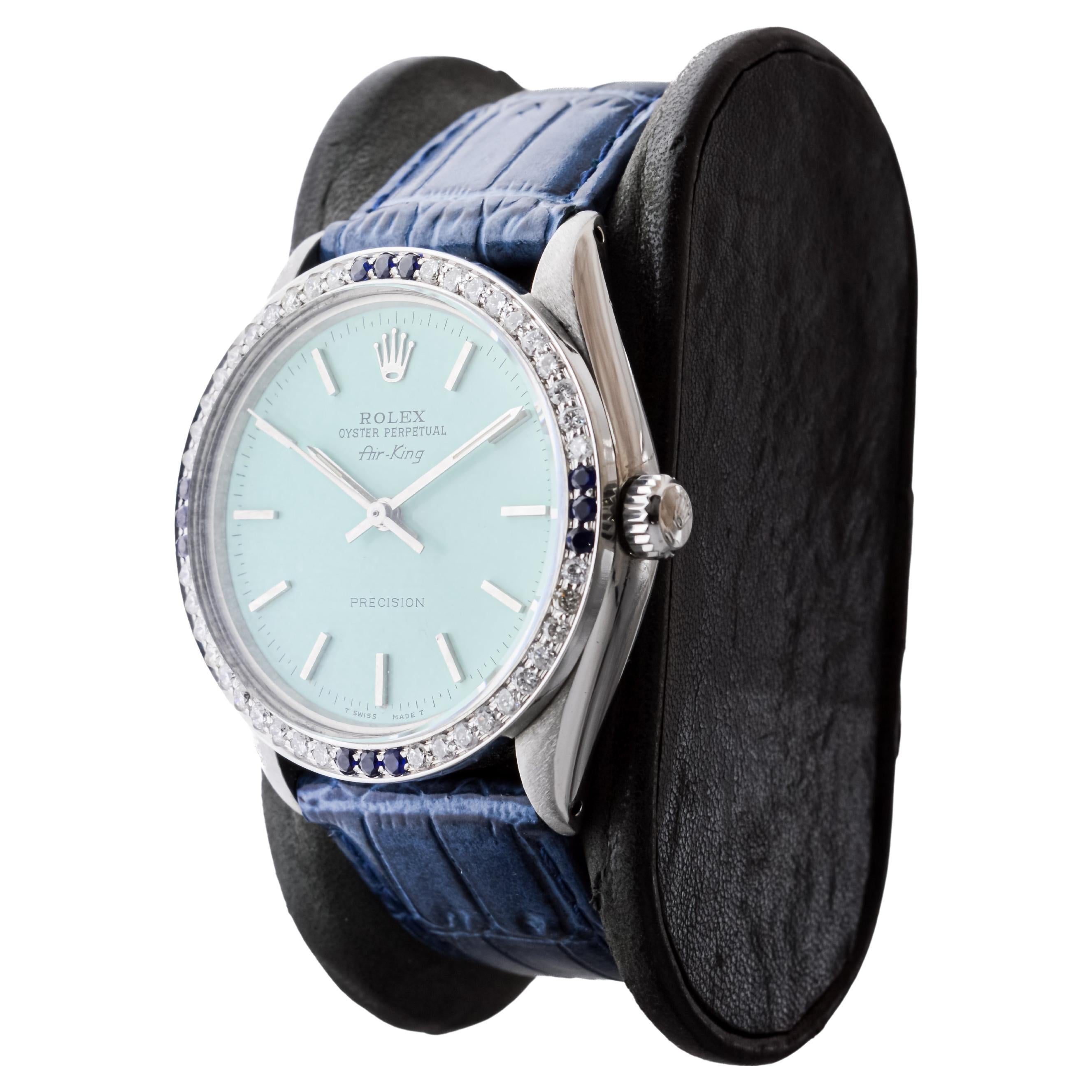 Rolex Steel Air-King avec cadran personnalisé et lunette à diamants personnalisée circa 1970's en vente 2