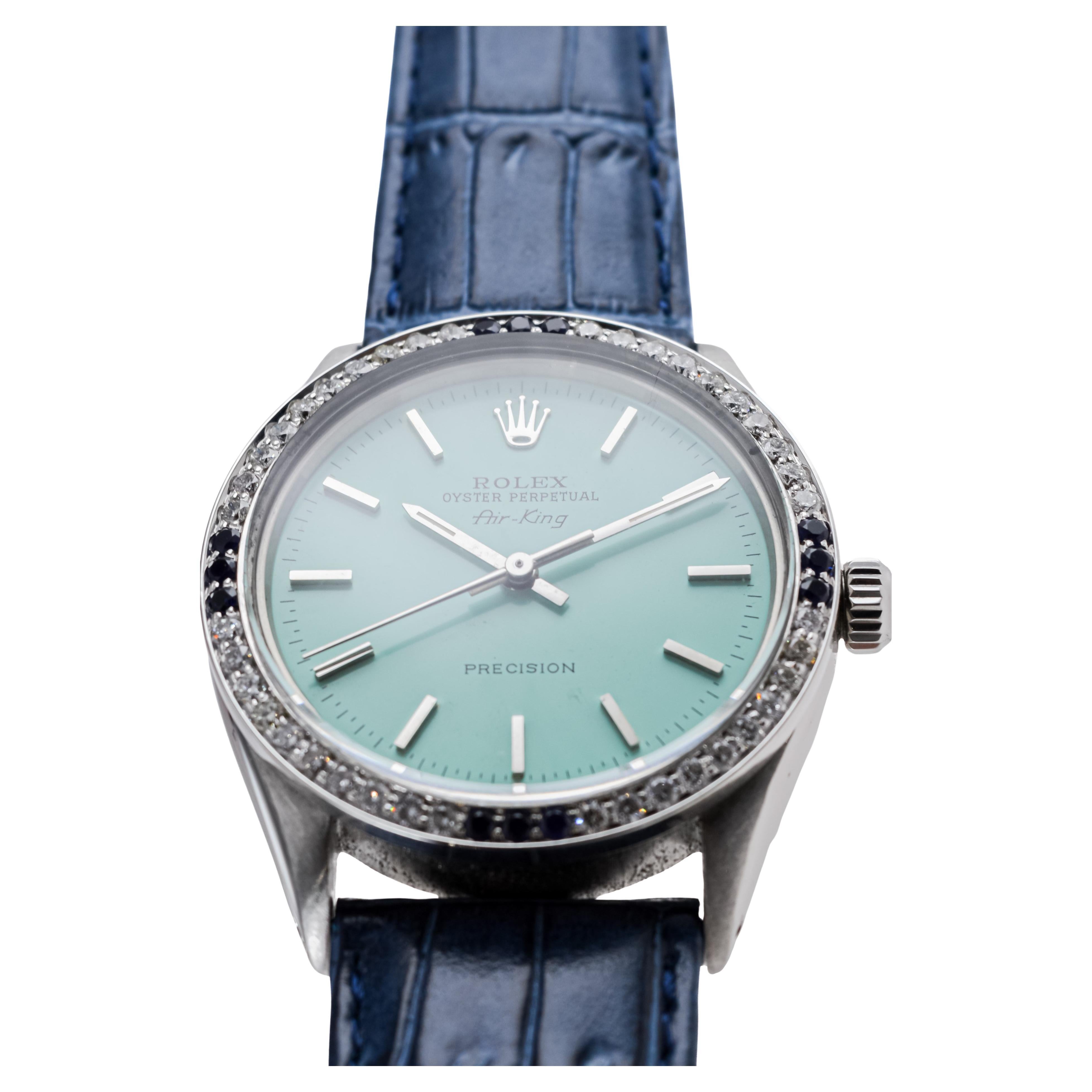 Rolex Steel Air-King avec cadran personnalisé et lunette à diamants personnalisée circa 1970's en vente 3