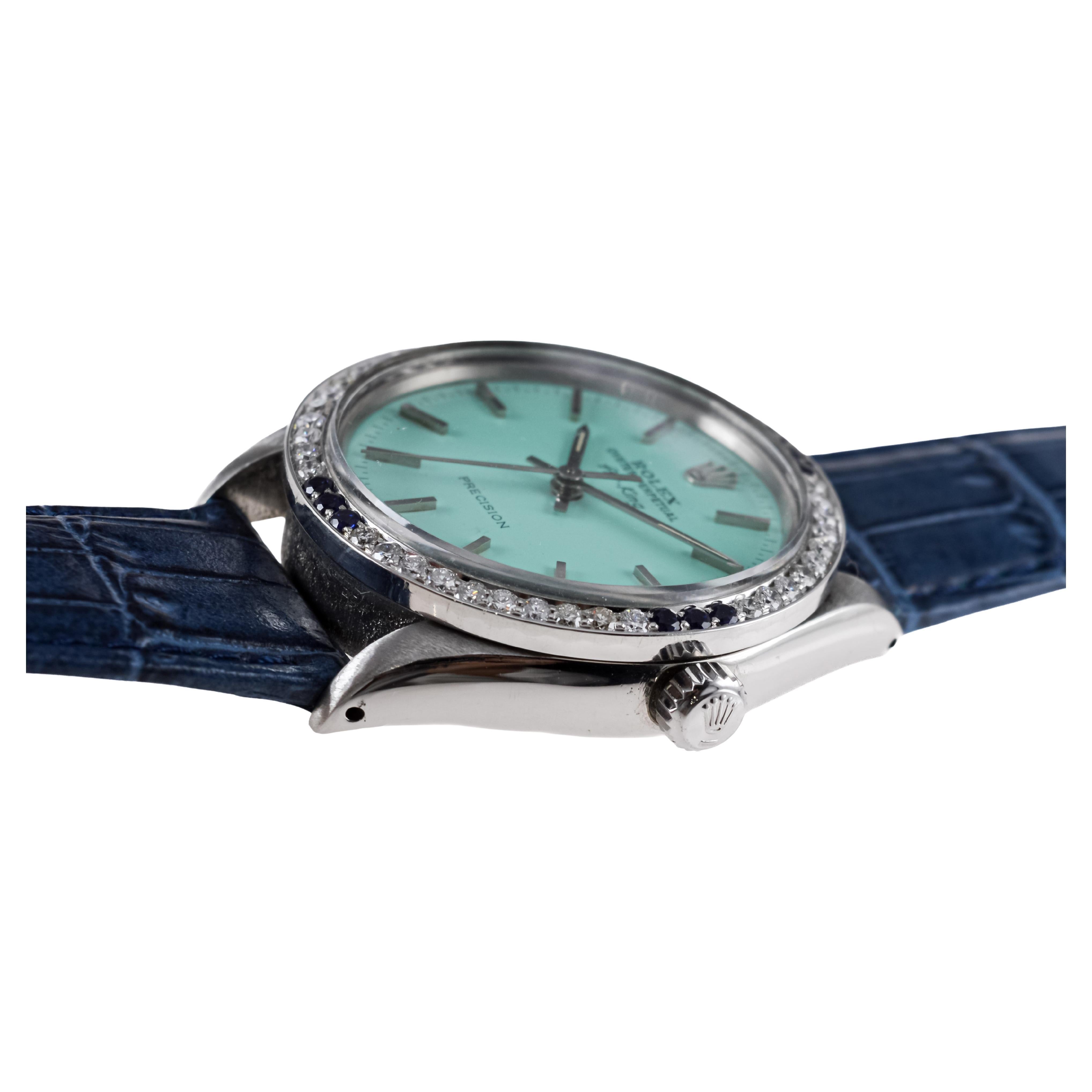 Rolex Steel Air-King avec cadran personnalisé et lunette à diamants personnalisée circa 1970's en vente 4