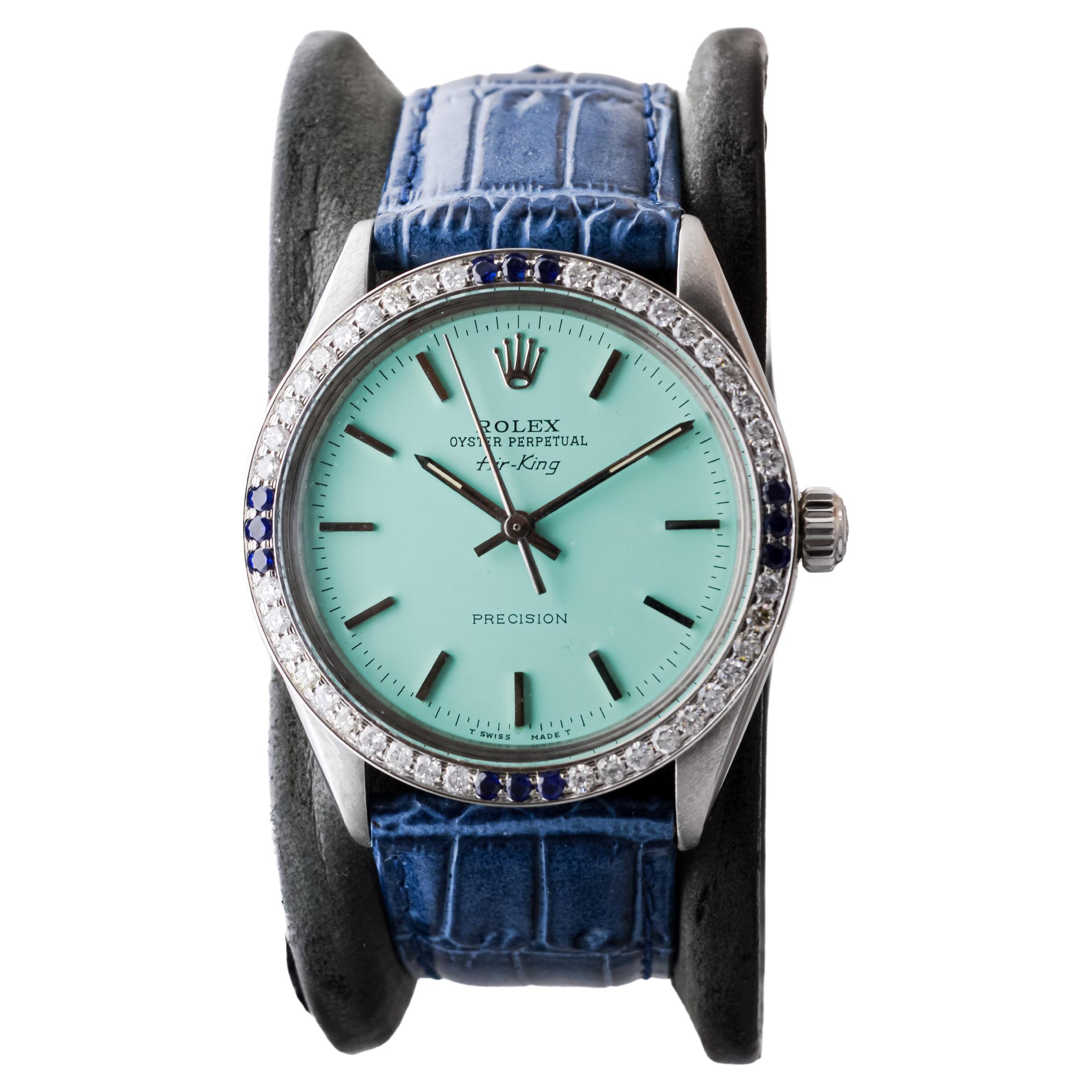 Rolex Steel Air-King avec cadran personnalisé et lunette à diamants personnalisée circa 1970's