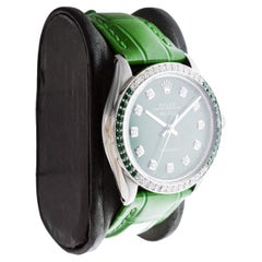 Rolex Steel Air-King with Custom Diamond Dial and Diamond and Emerald Bezel