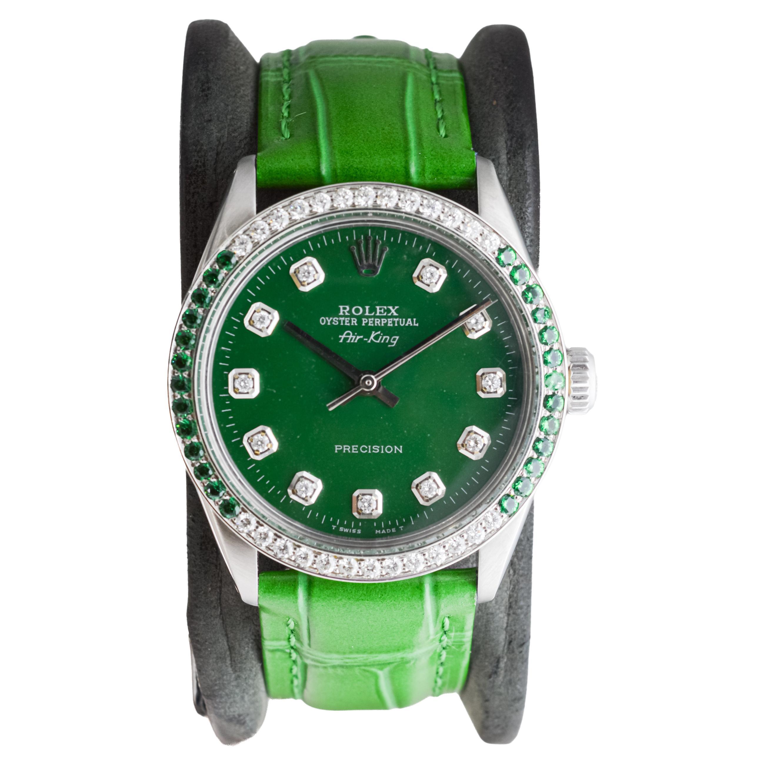 Rolex Air-King avec cadran personnalisé en diamants et lunette en émeraude
