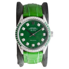 Rolex Stahl Air-King mit maßgefertigtem Diamant-Zifferblatt und Diamant- und Smaragd-Lünette