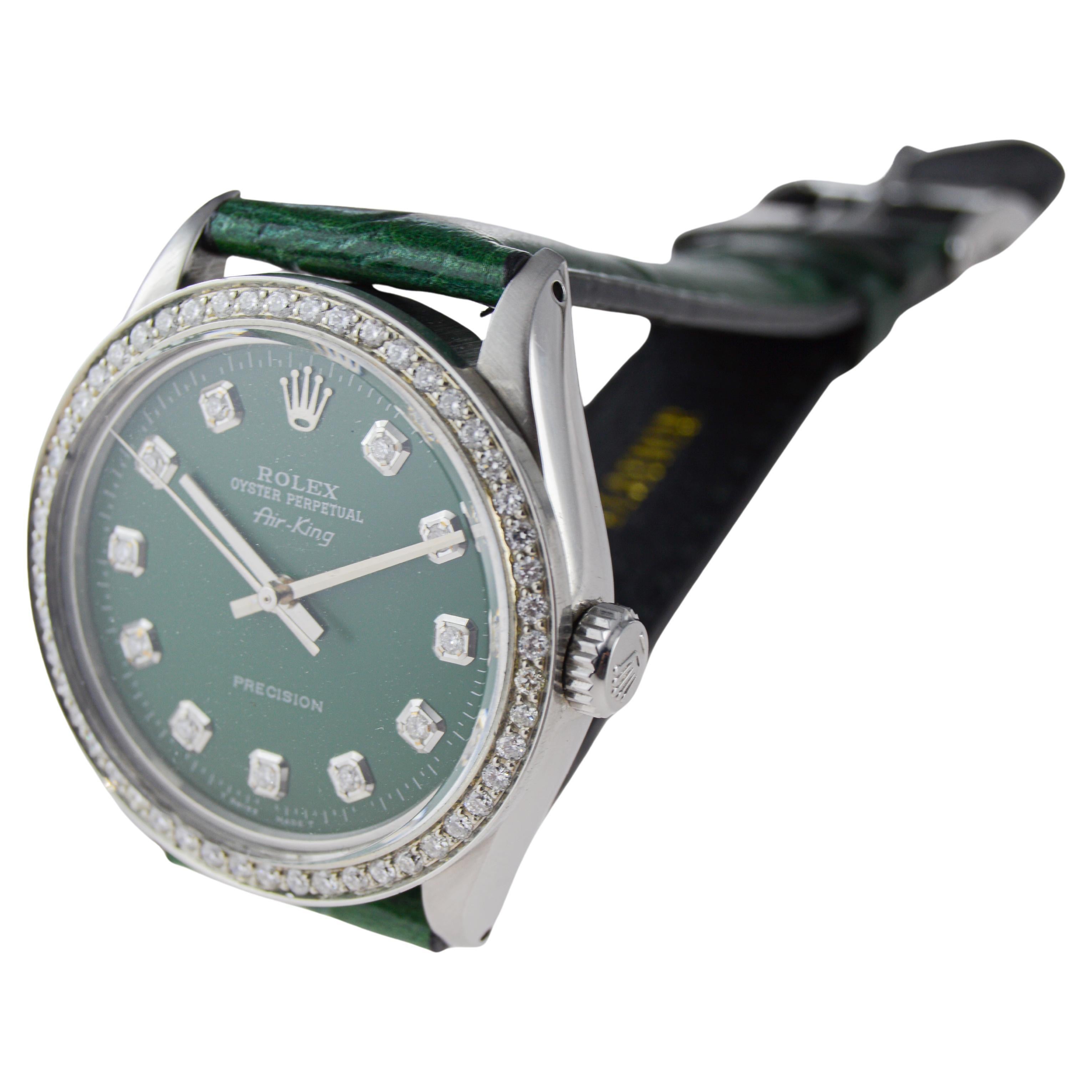 Rolex Air-King in acciaio con quadrante e lunetta di diamanti personalizzati, circa anni '80 in vendita 5