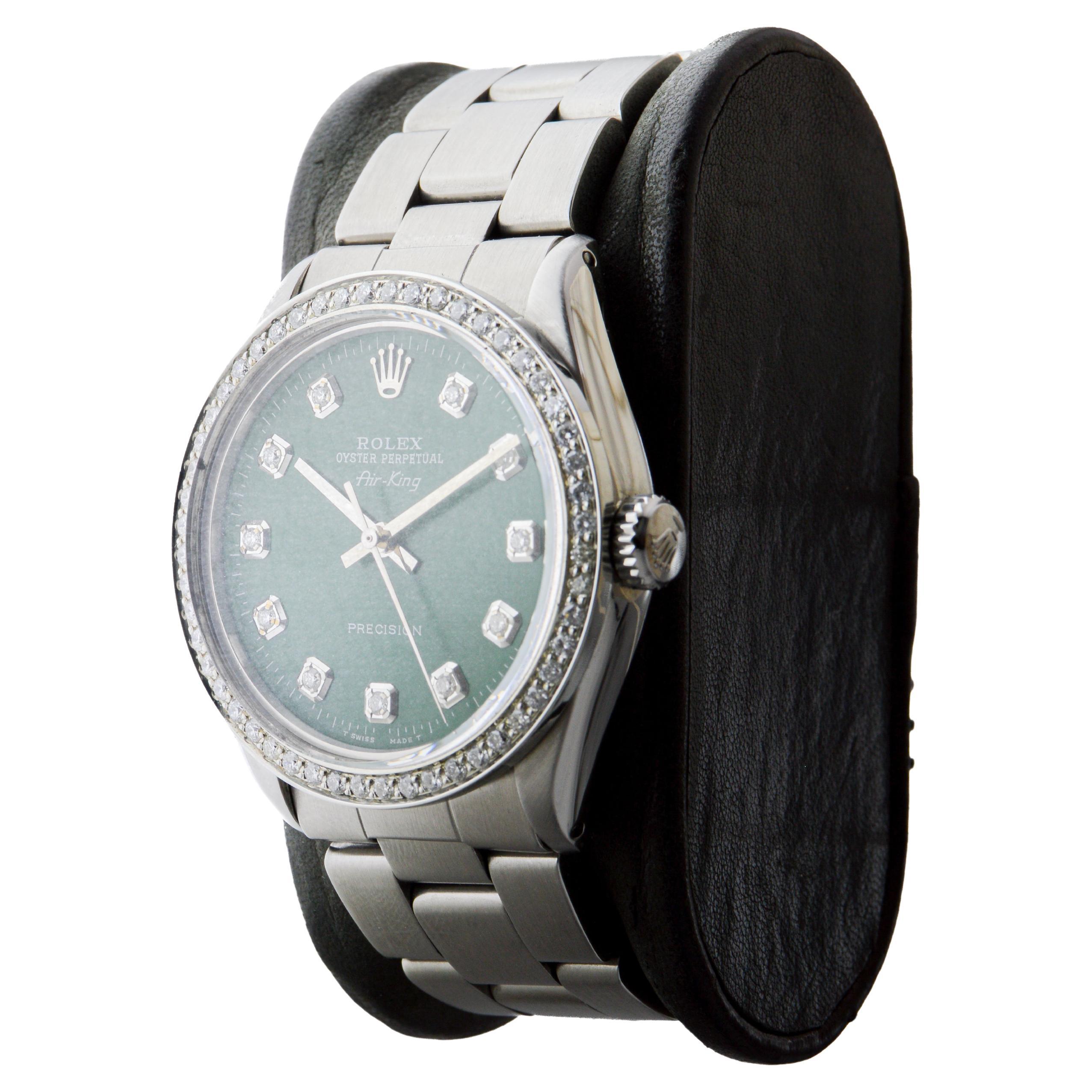 Rolex Steel Air-King with Custom Diamond Dial and Diamond Bezel circa 1980's For Sale 5