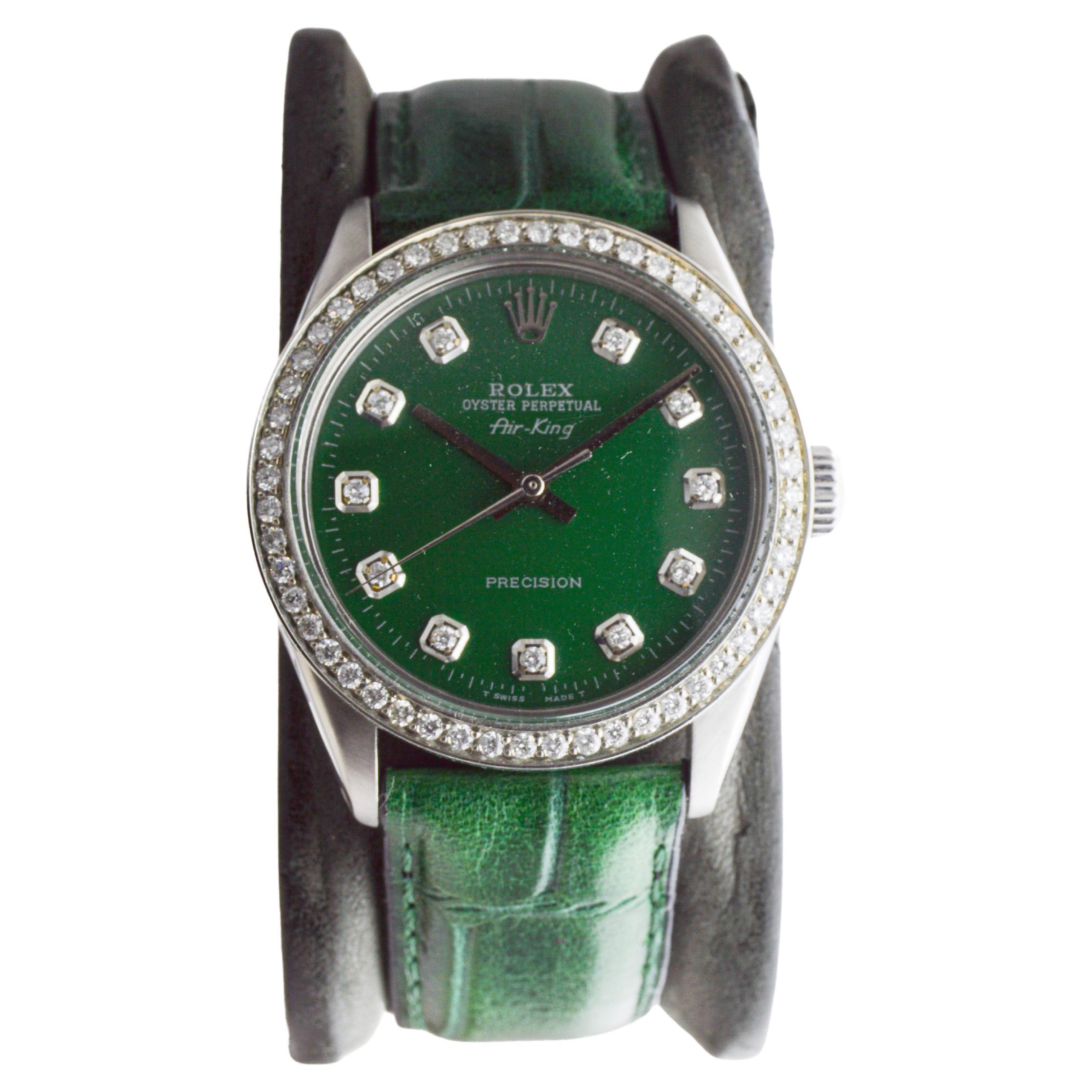 Rolex Air-King in acciaio con quadrante e lunetta di diamanti personalizzati, circa anni '80 In condizioni ottime in vendita a Long Beach, CA