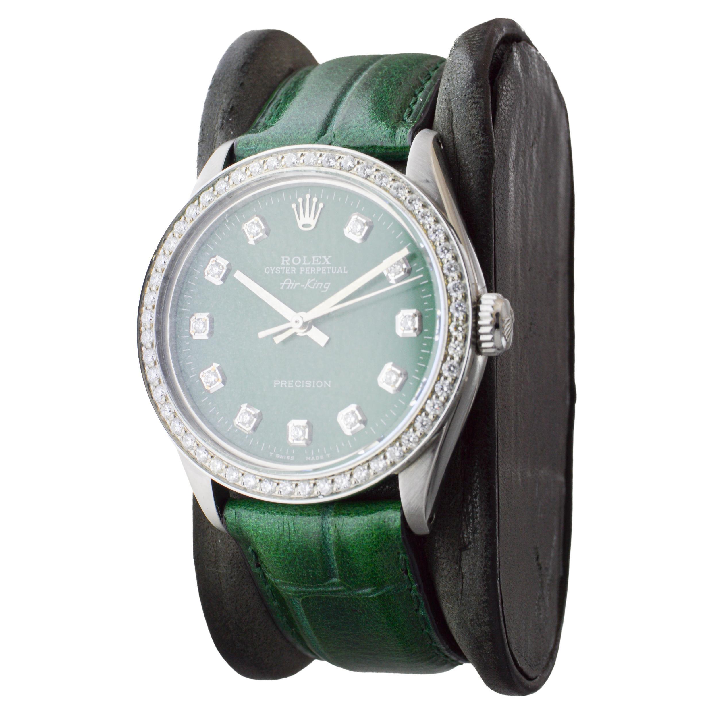 Rolex Air-King in acciaio con quadrante e lunetta di diamanti personalizzati, circa anni '80 in vendita 1