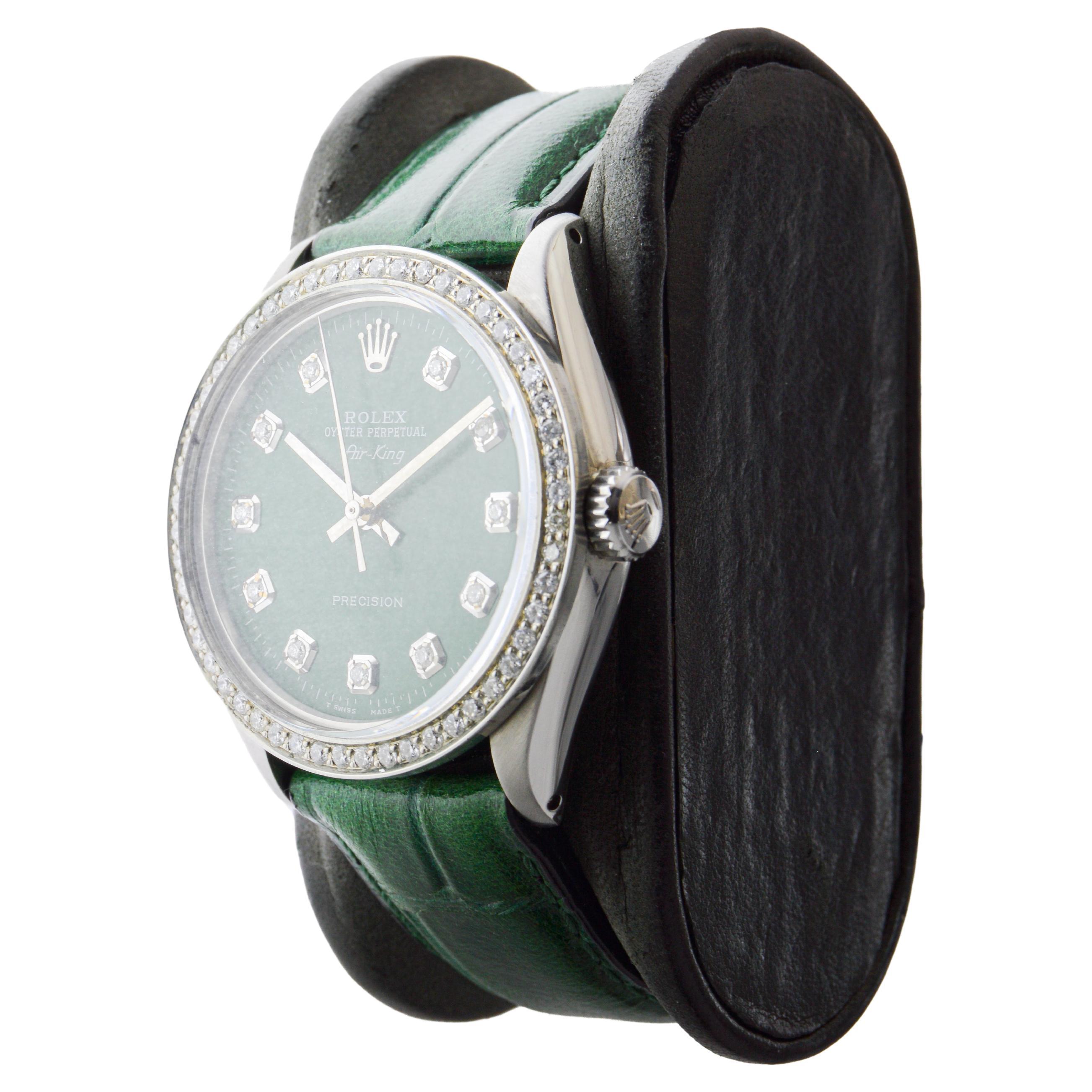 Rolex Air-King in acciaio con quadrante e lunetta di diamanti personalizzati, circa anni '80 in vendita 2