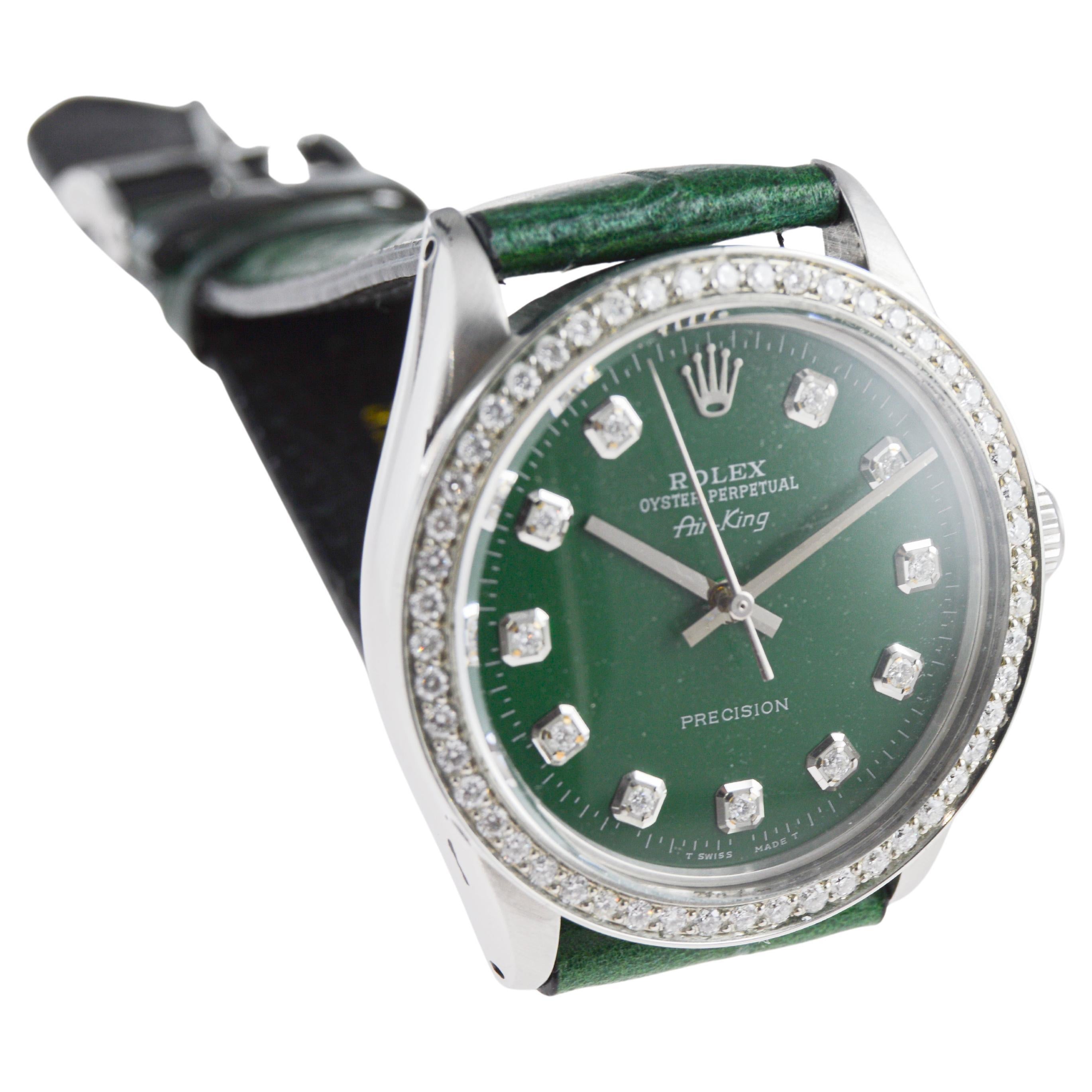 Rolex Air-King in acciaio con quadrante e lunetta di diamanti personalizzati, circa anni '80 in vendita 3