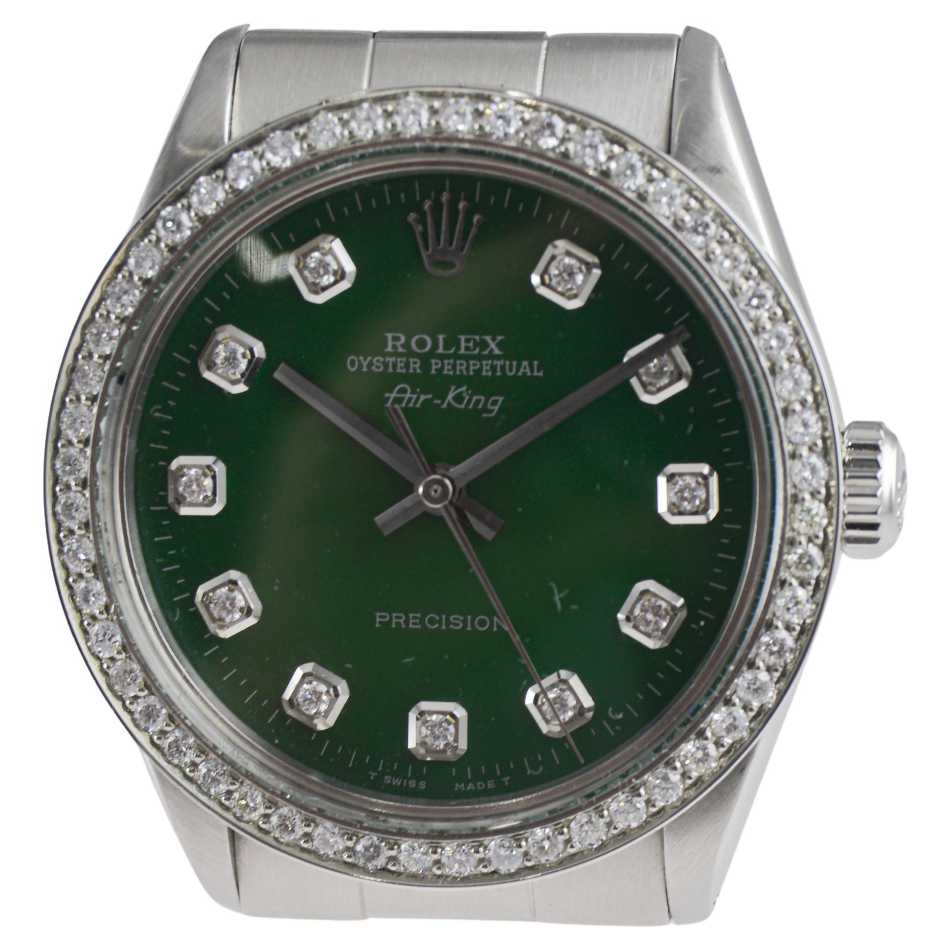 Rolex Steel Air-King with Custom Diamond Dial and Diamond Bezel circa 1980's For Sale 3