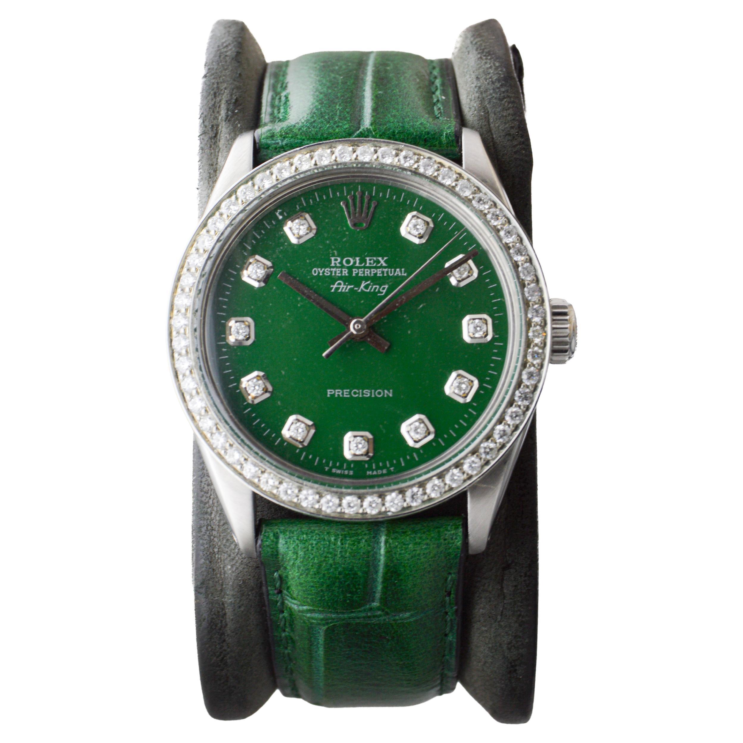 Rolex Steel Air-King mit Diamant-Zifferblatt und Diamant-Lünette um 1980er Jahre