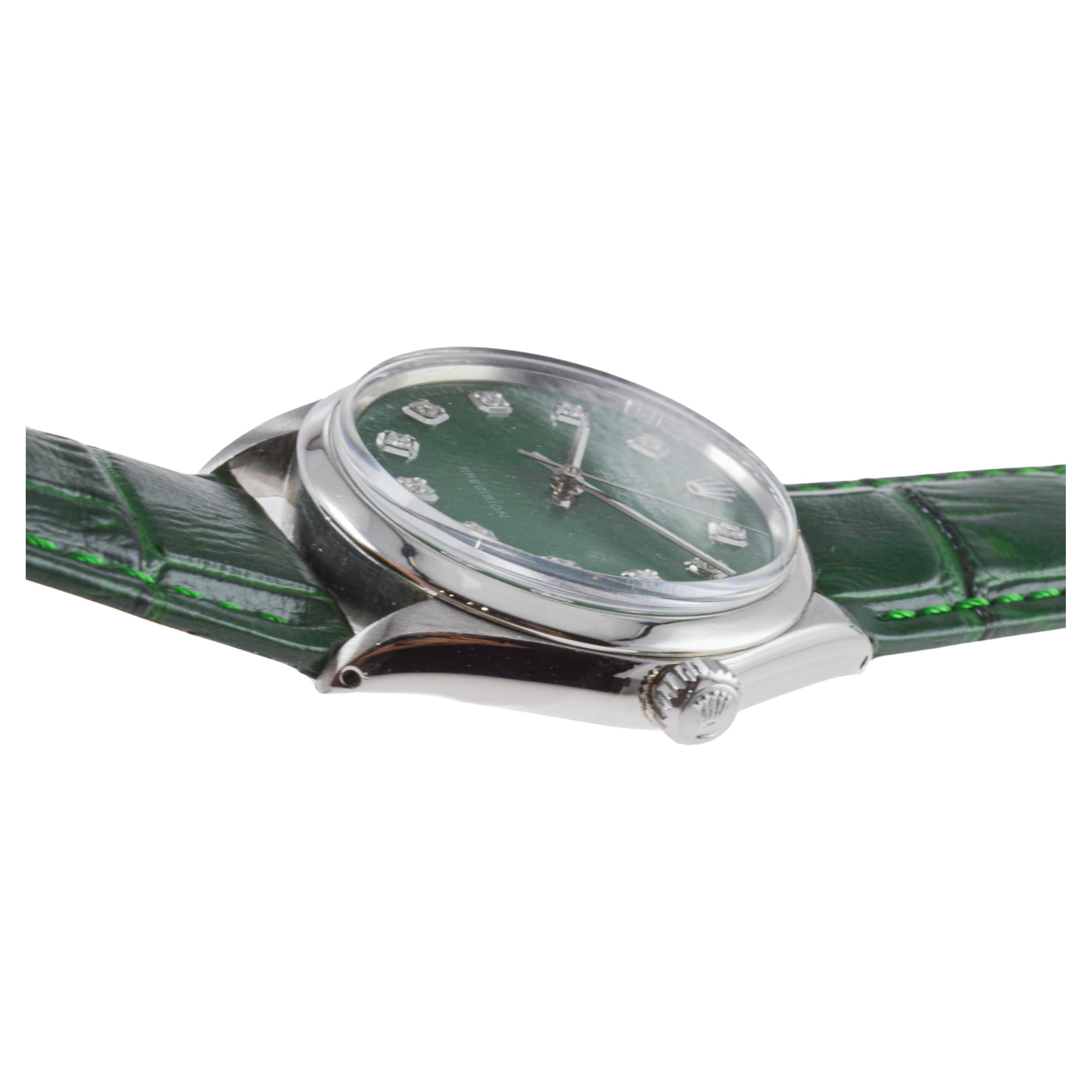 Rolex Steel Air King with Custom Green Dial and Diamond Markers 5