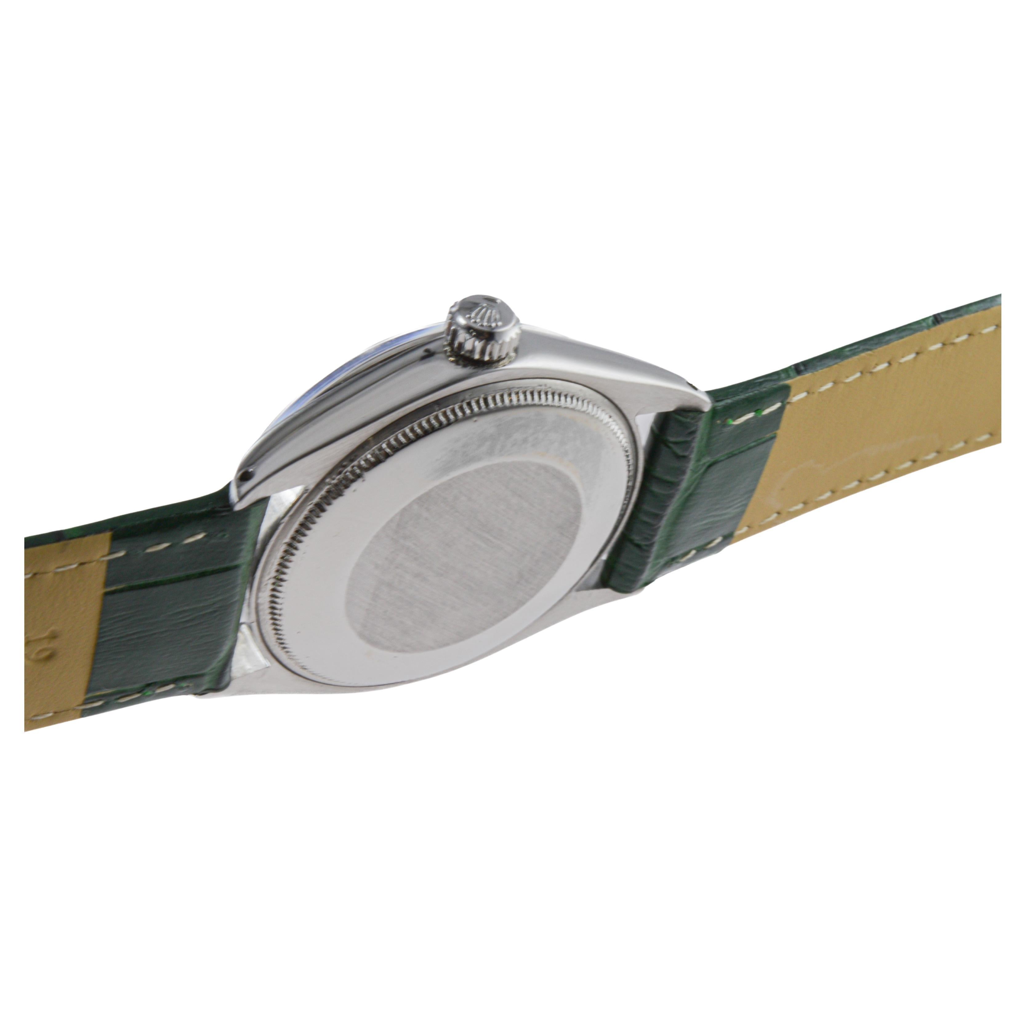 Rolex Steel Air King with Custom Green Dial and Diamond Markers 7