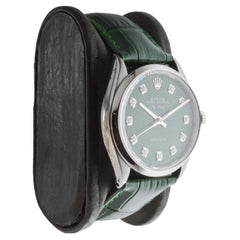 Rolex Steel Air King with Custom Green Dial and Diamond Markers