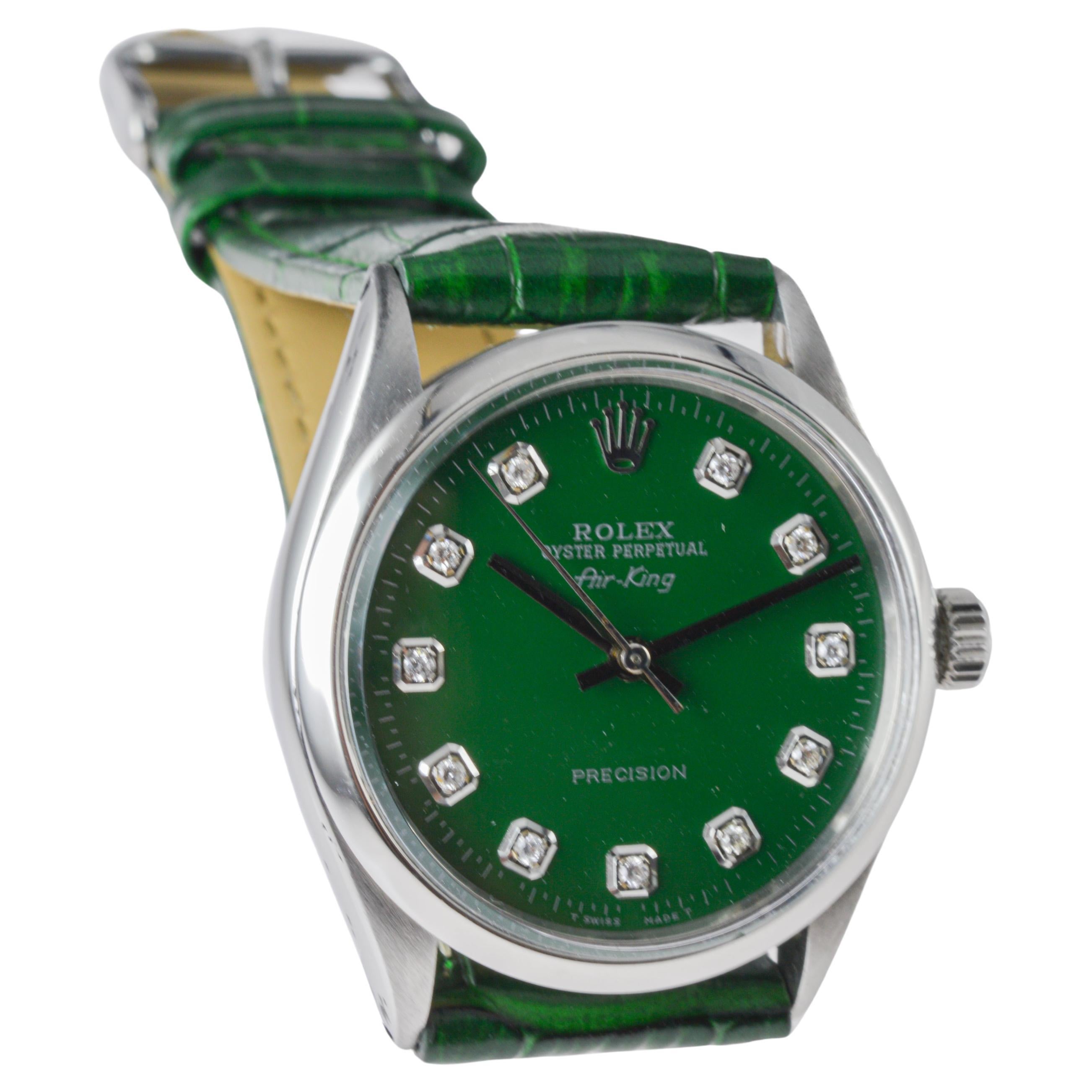 Rolex Steel Air King with Custom Green Dial and Diamond Markers 2