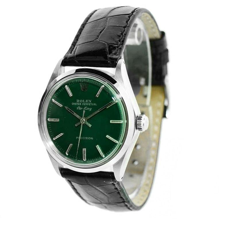 Modern Rolex Steel Air King with Custom Green Dial, Early 1970's For Sale