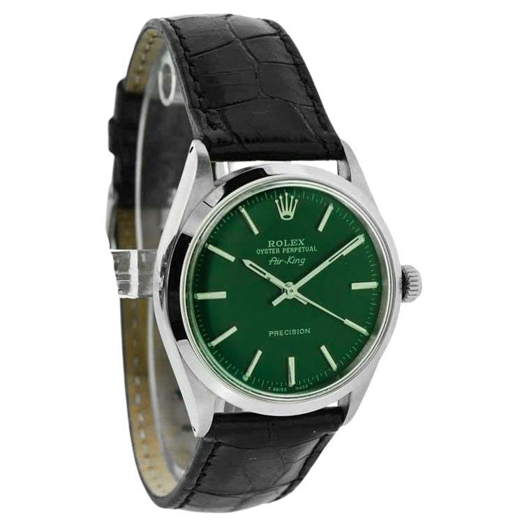 Rolex Steel Air King with Custom Green Dial, Early 1970's For Sale
