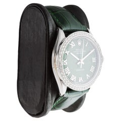 Rolex Steel Air King with Custom Green Roman Dial And Diamond Bezel ca 1960's