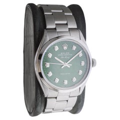 Rolex Steel Air King with Custom Made Green Dial and Diamond Markers circa 1970s