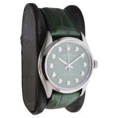 Rolex Steel Air King with Custom Made Green Dial and Diamond Markers circa 1970s