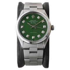 Vintage Rolex Steel Air King with Custom Made Green Dial and Diamond Markers circa 1970s