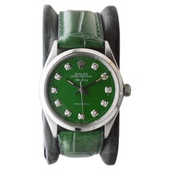 Vintage Rolex Steel Air King with Custom Made Green Dial and Diamond Markers circa 1970s