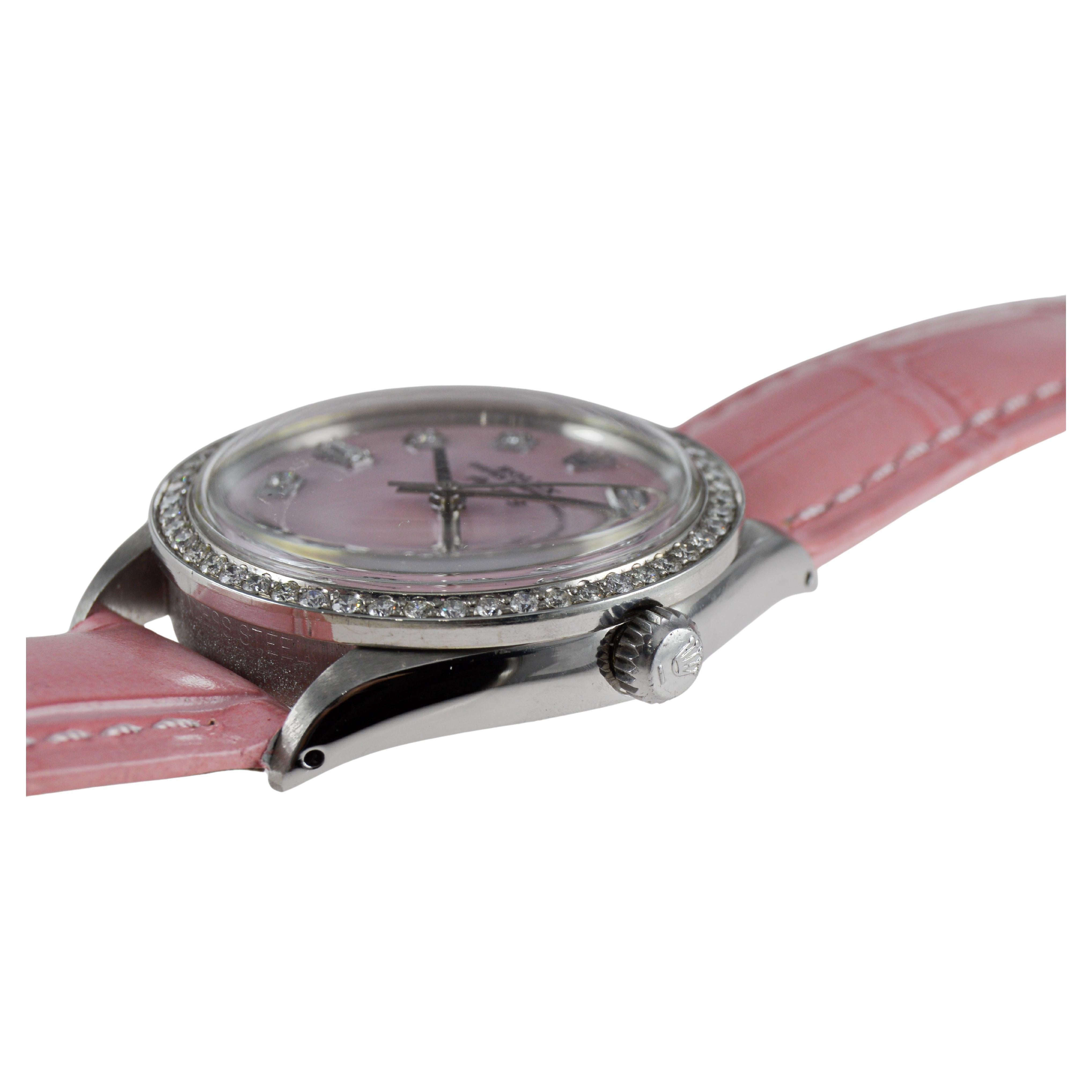 Rolex Air King en acier avec cadran en diamant rose CUSTOM MADE et lunette en diamant en vente 11