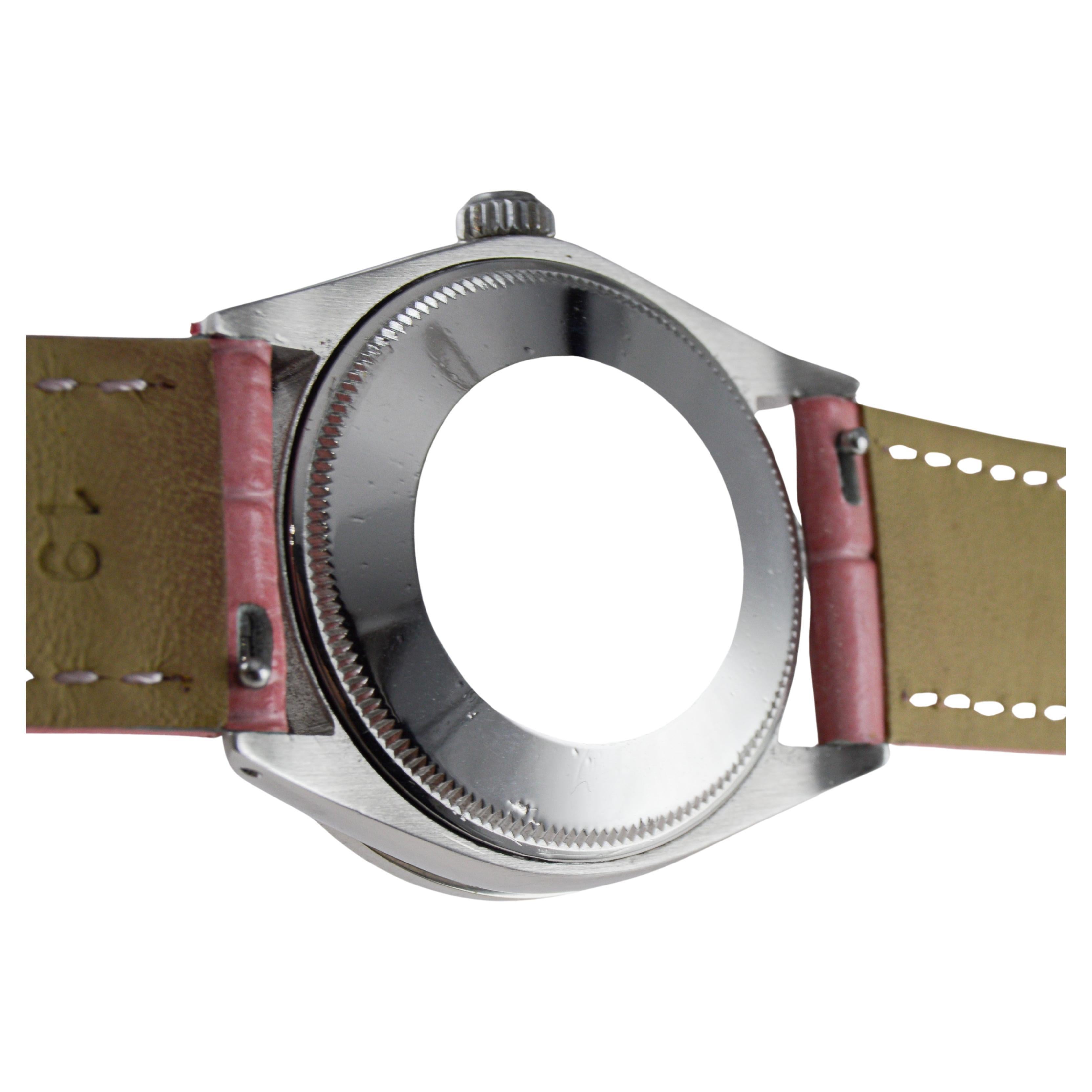 Rolex Air King en acier avec cadran en diamant rose CUSTOM MADE et lunette en diamant en vente 12