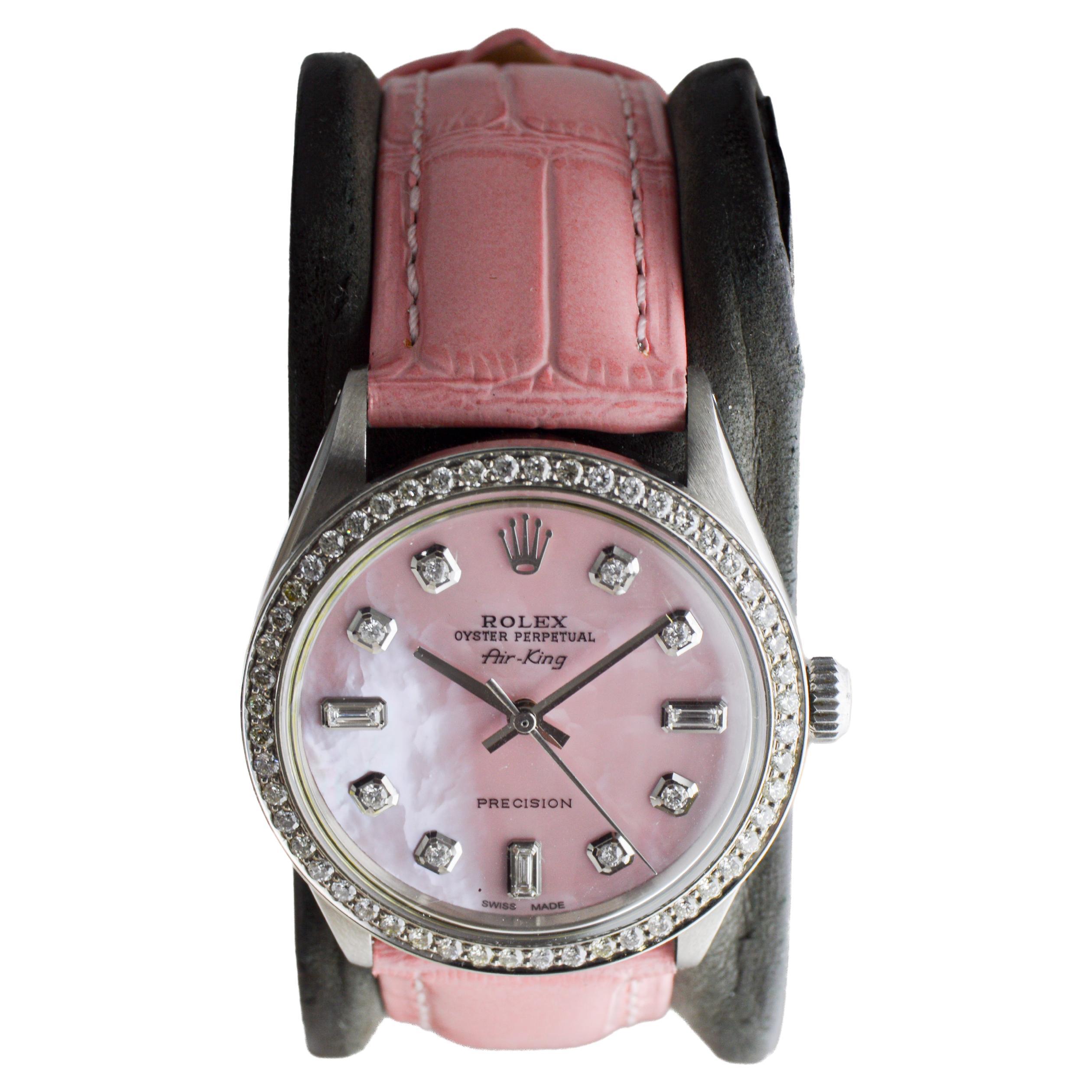 Rolex Air King en acier avec cadran en diamant rose CUSTOM MADE et lunette en diamant Unisexe en vente