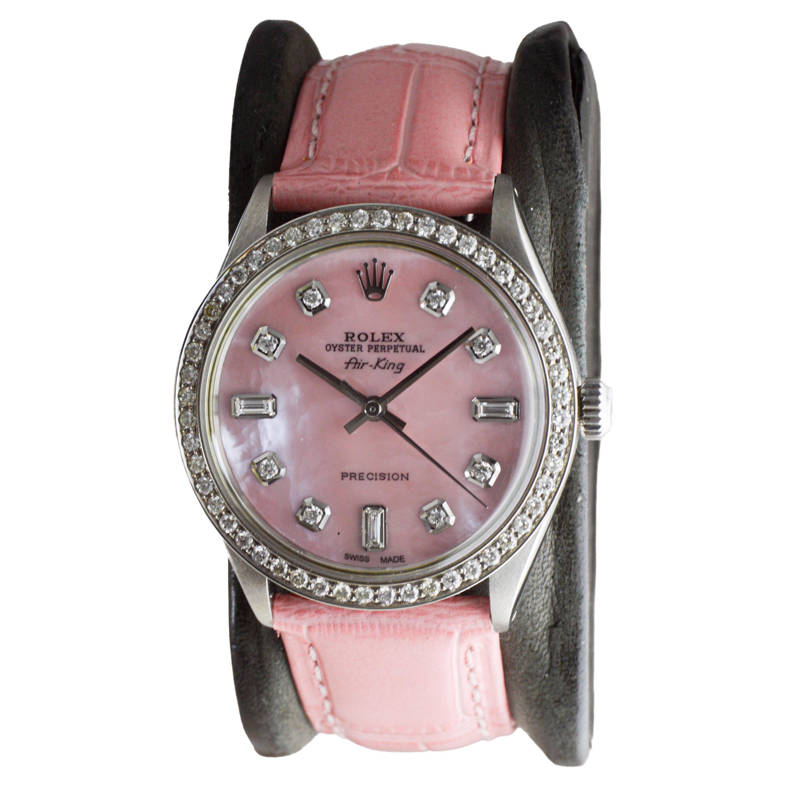 Rolex Air King en acier avec cadran en diamant rose CUSTOM MADE et lunette en diamant en vente 2