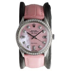Rolex Steel Air King with Custom Made M.O.P Pink Diamond Dial and Diamond Bezel