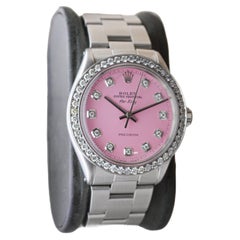 Rolex Steel Air King with Custom Made Pink Dial and Diamond Bezel circa, 1970's