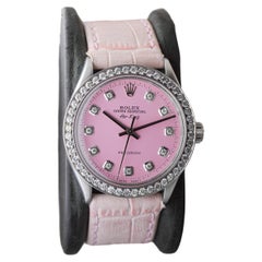 Rolex Steel Air King with Custom Made Pink Dial and Diamond Bezel circa 1970's