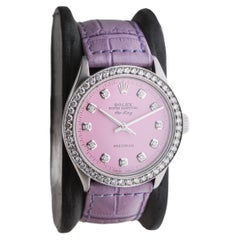 Rolex Steel Air King with Custom Made Pink Dial and Diamond Bezel circa, 1970's