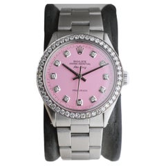 Vintage Rolex Steel Air King with Custom Made Pink Dial and Diamond Bezel circa, 1970's