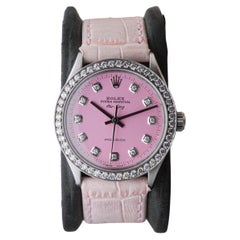 Rolex Steel Air King with Custom Made Pink Dial and Diamond Bezel circa 1970's