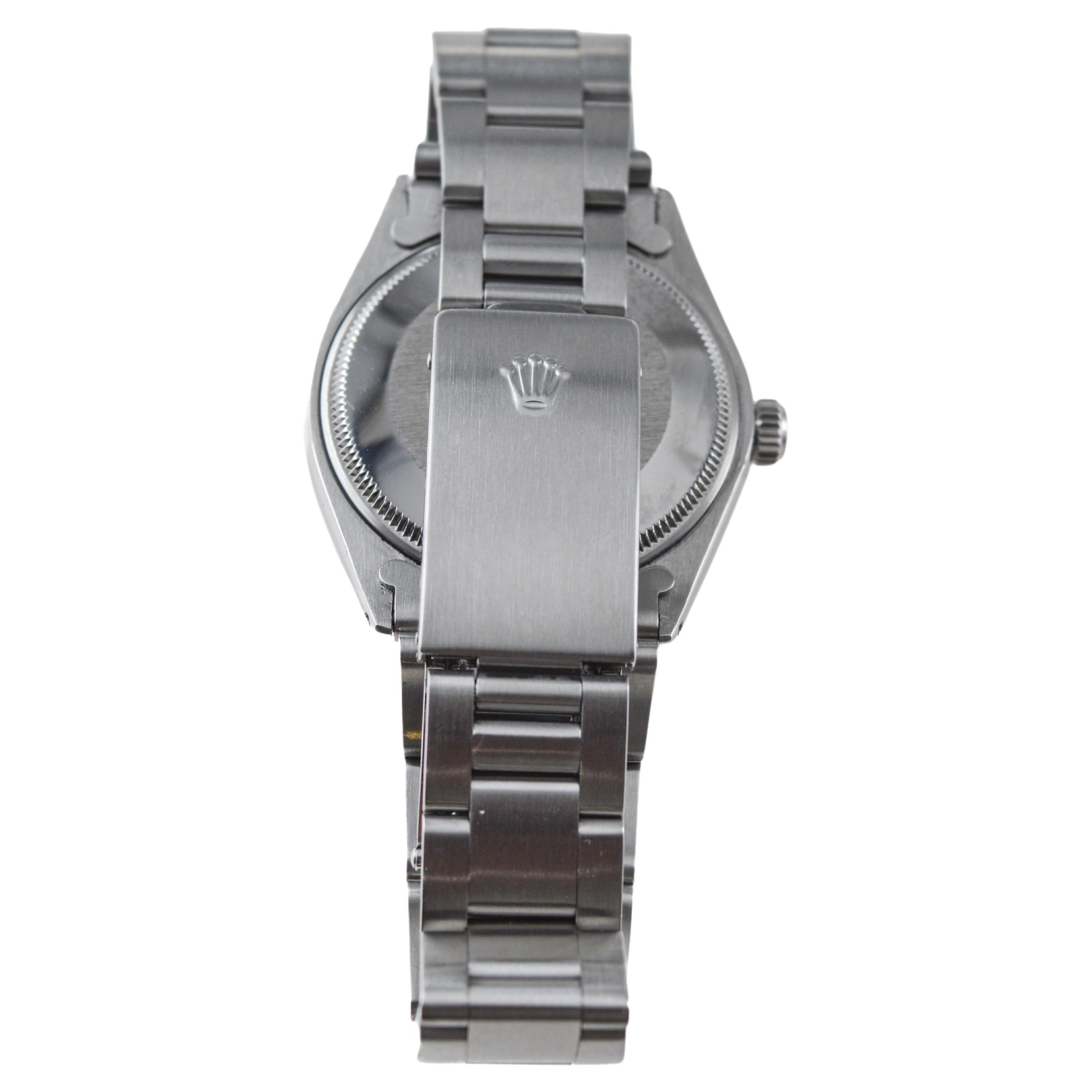 Rolex Steel Air King avec cadran rose sur mesure et index en diamant circa 1970's en vente 5