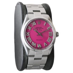 Rolex Steel Air King with Custom Made Pink Dial and Diamond Markers circa 1970's