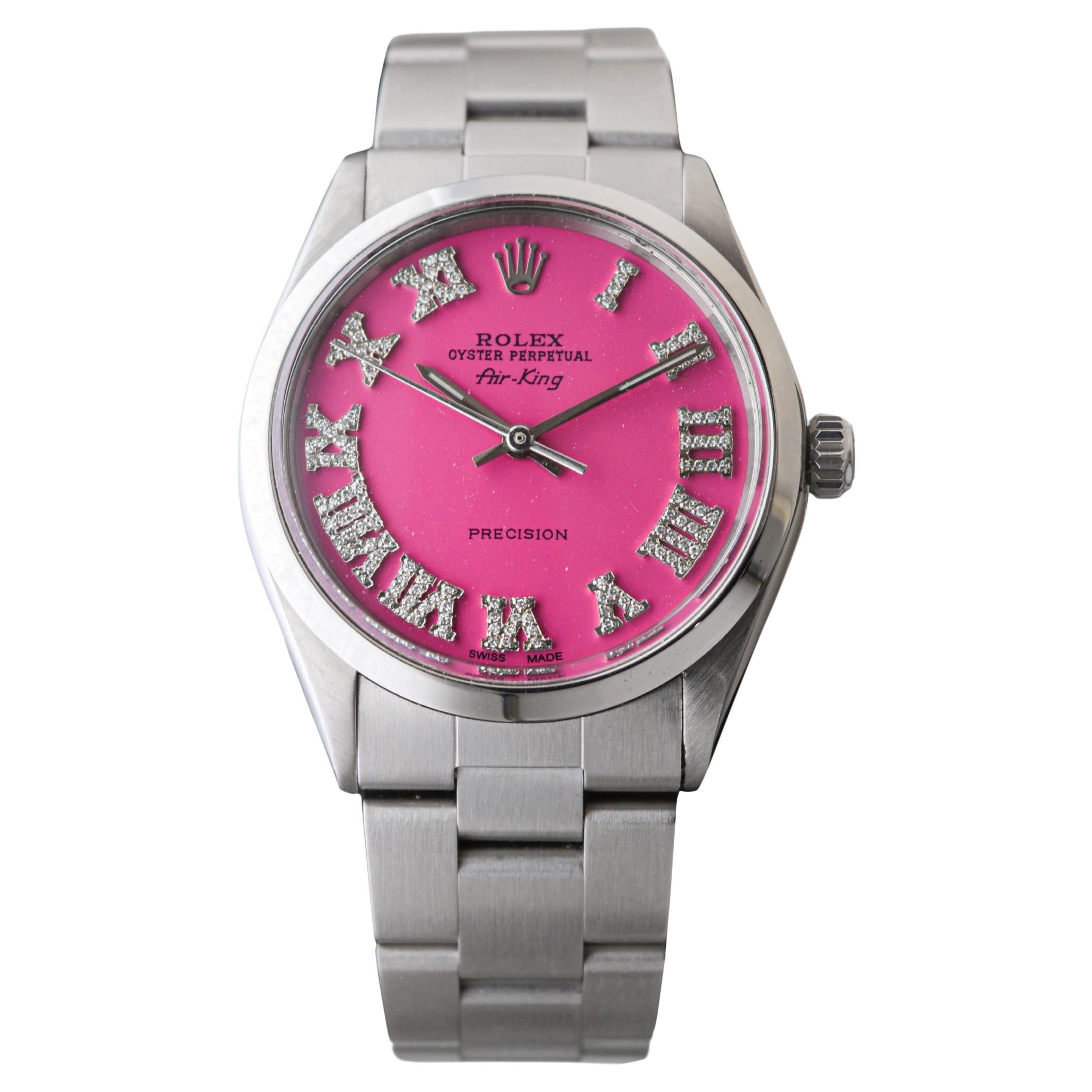 Rolex Steel Air King mit CUSTOM MADE rosa Zifferblatt und Diamantmarkierungen um 1970
