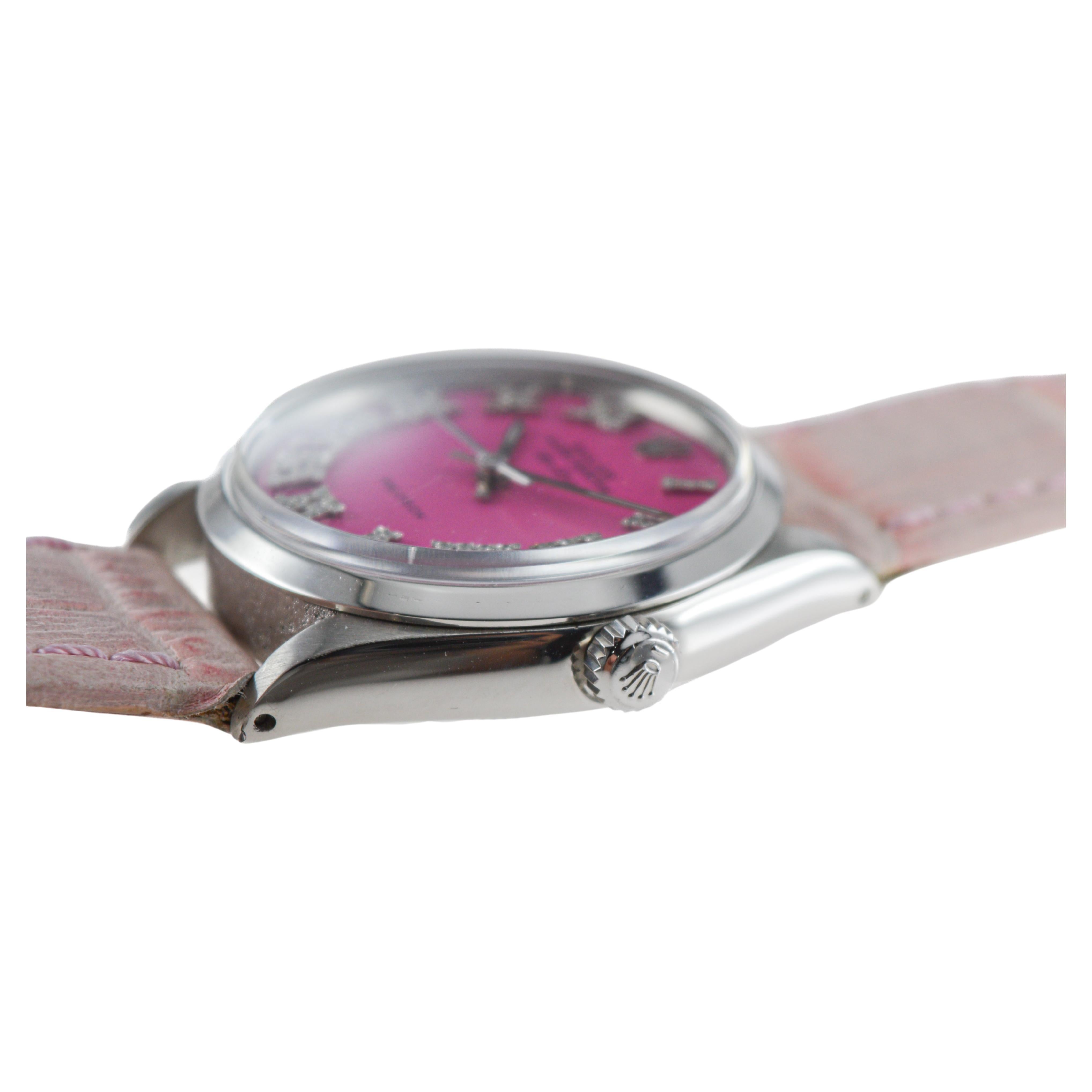 Rolex Steel Air King con esfera Custom Made Pink Diamond circa años 70 en venta 6