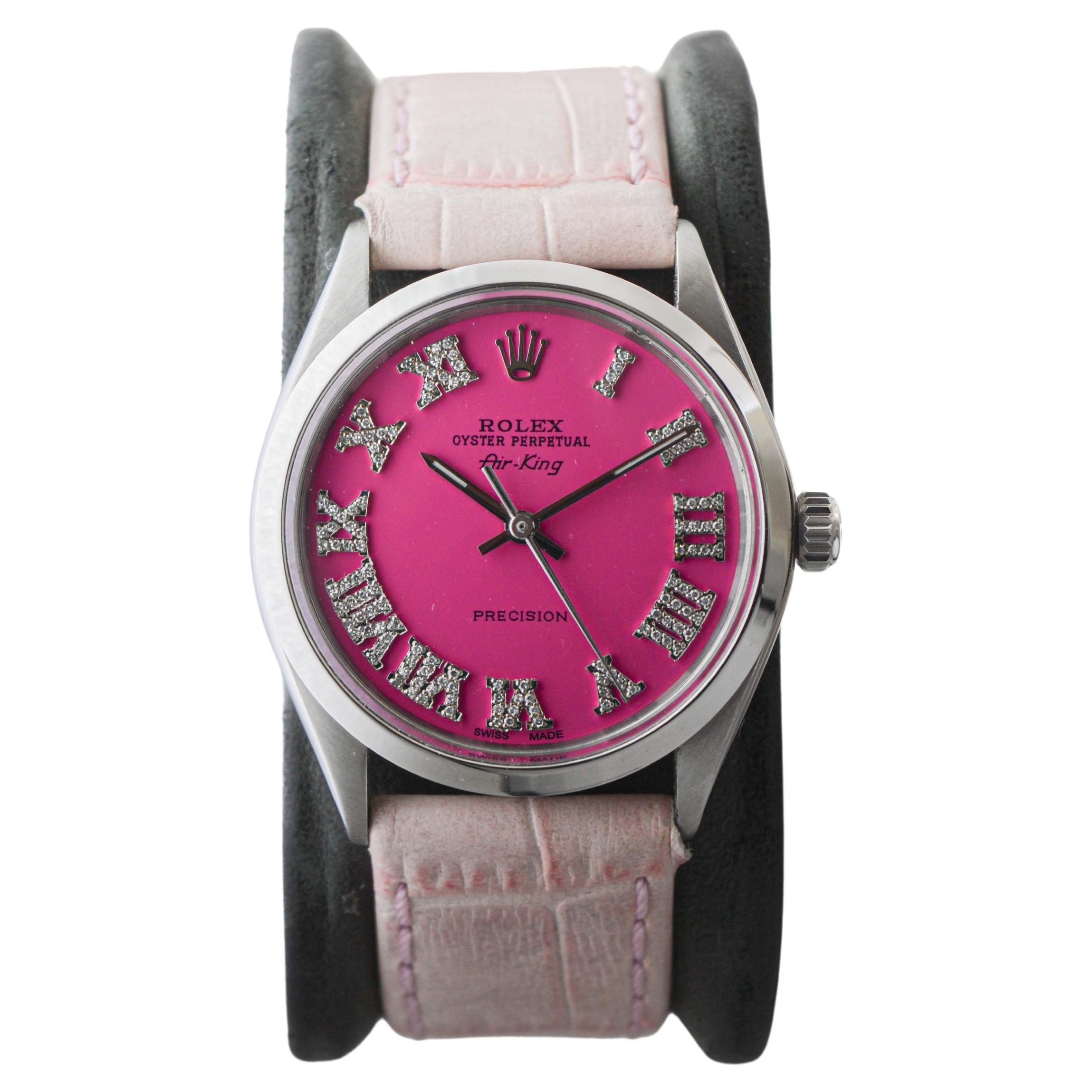 Rolex Steel Air King con esfera Custom Made Pink Diamond circa años 70 Moderno en venta