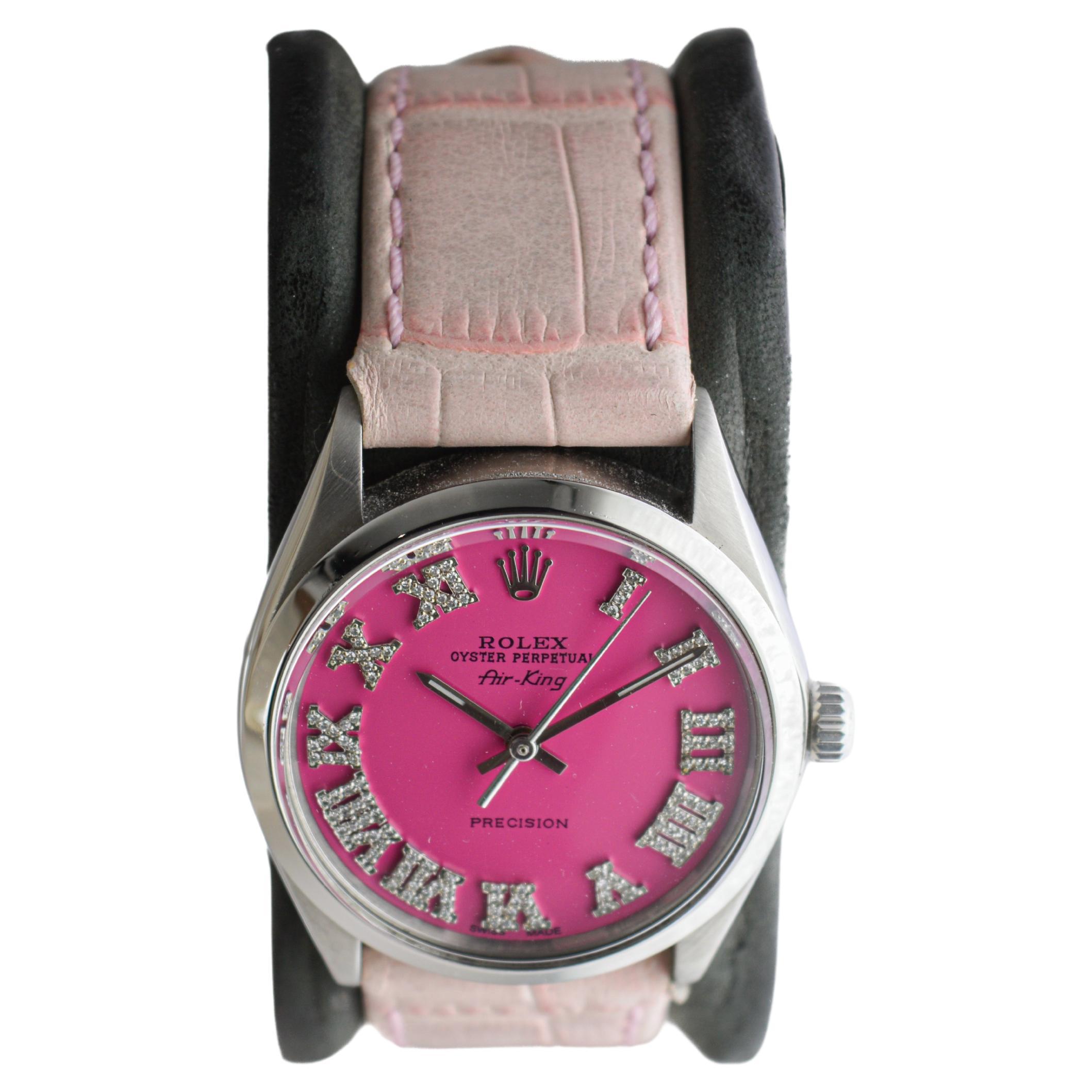 Rolex Steel Air King con esfera Custom Made Pink Diamond circa años 70 en Excelente estado para la venta en Long Beach, CA