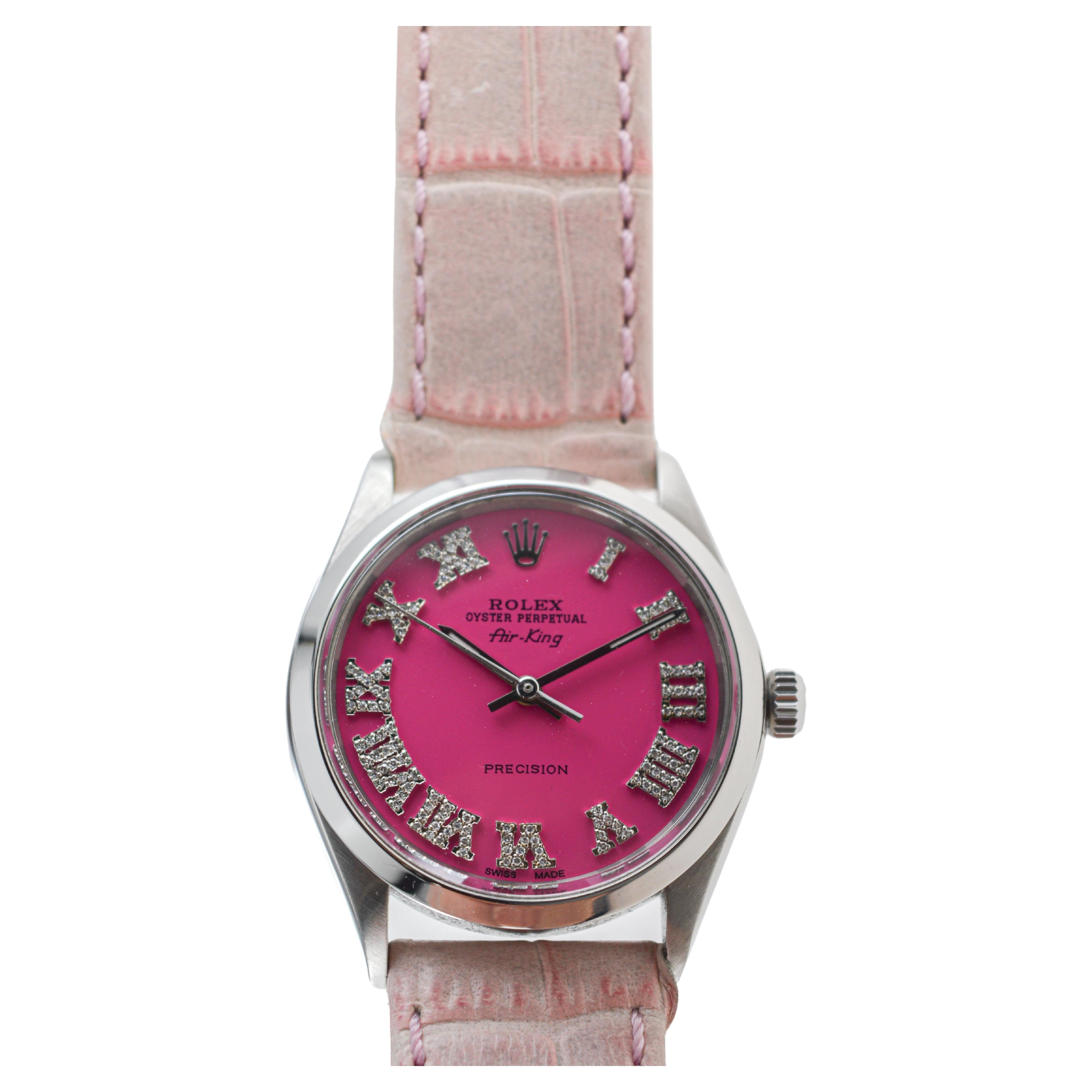 Rolex Steel Air King con esfera Custom Made Pink Diamond circa años 70 en venta 4