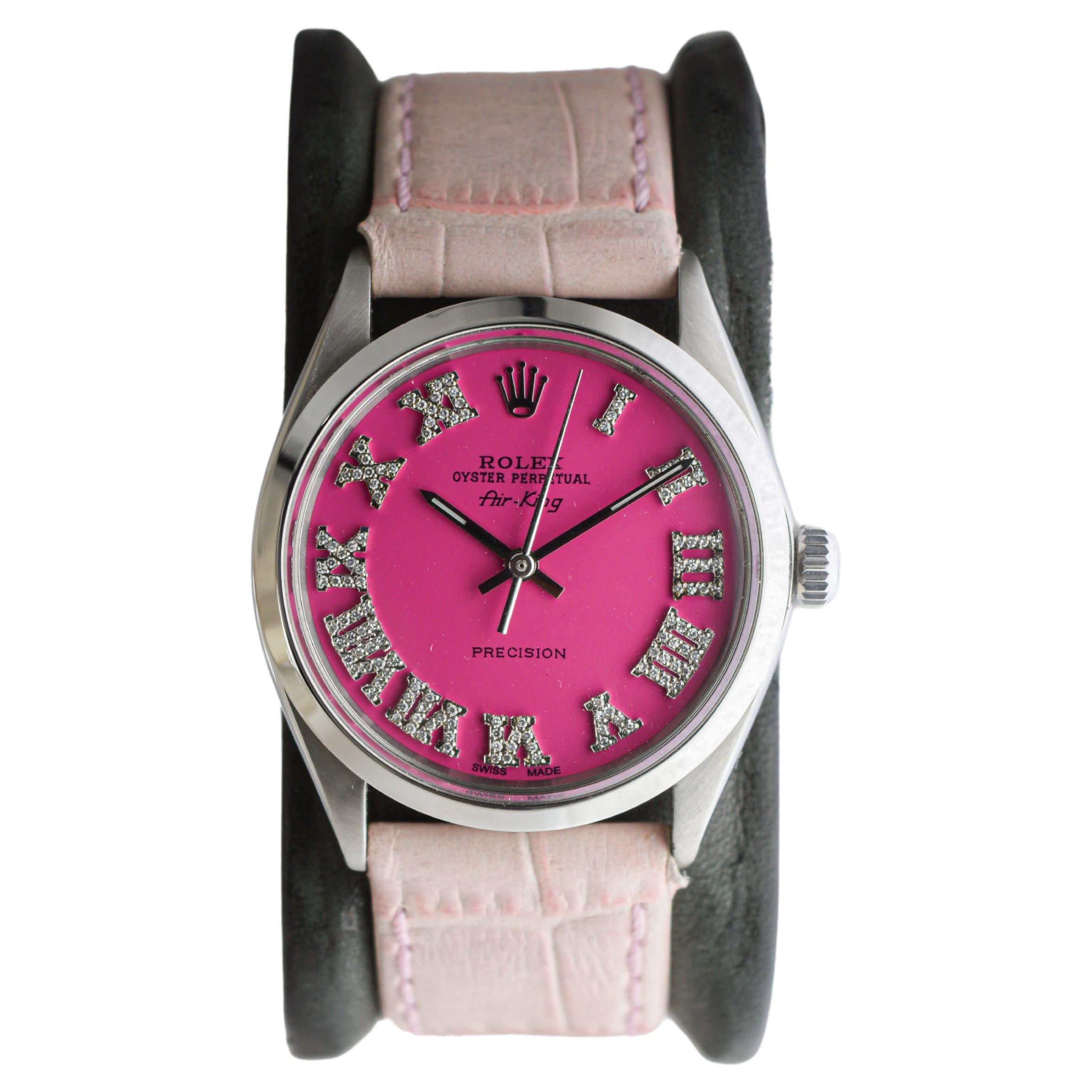 Rolex Steel Air King mit CUSTOM MADE Pink Diamond Zifferblatt ca. 1970's