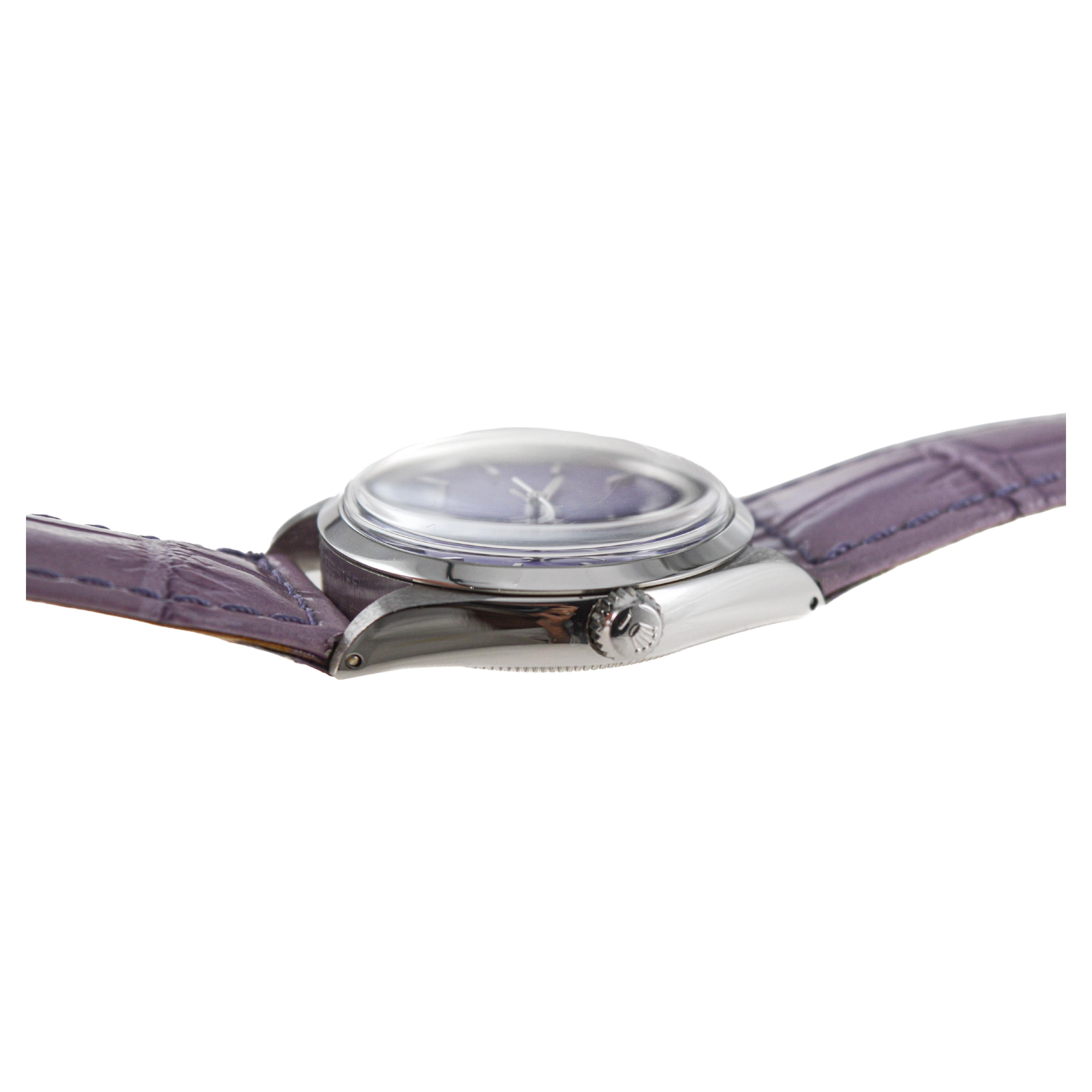 Rolex Steel Air-King with Custom Made Purple Dial circa 1970's For Sale 5