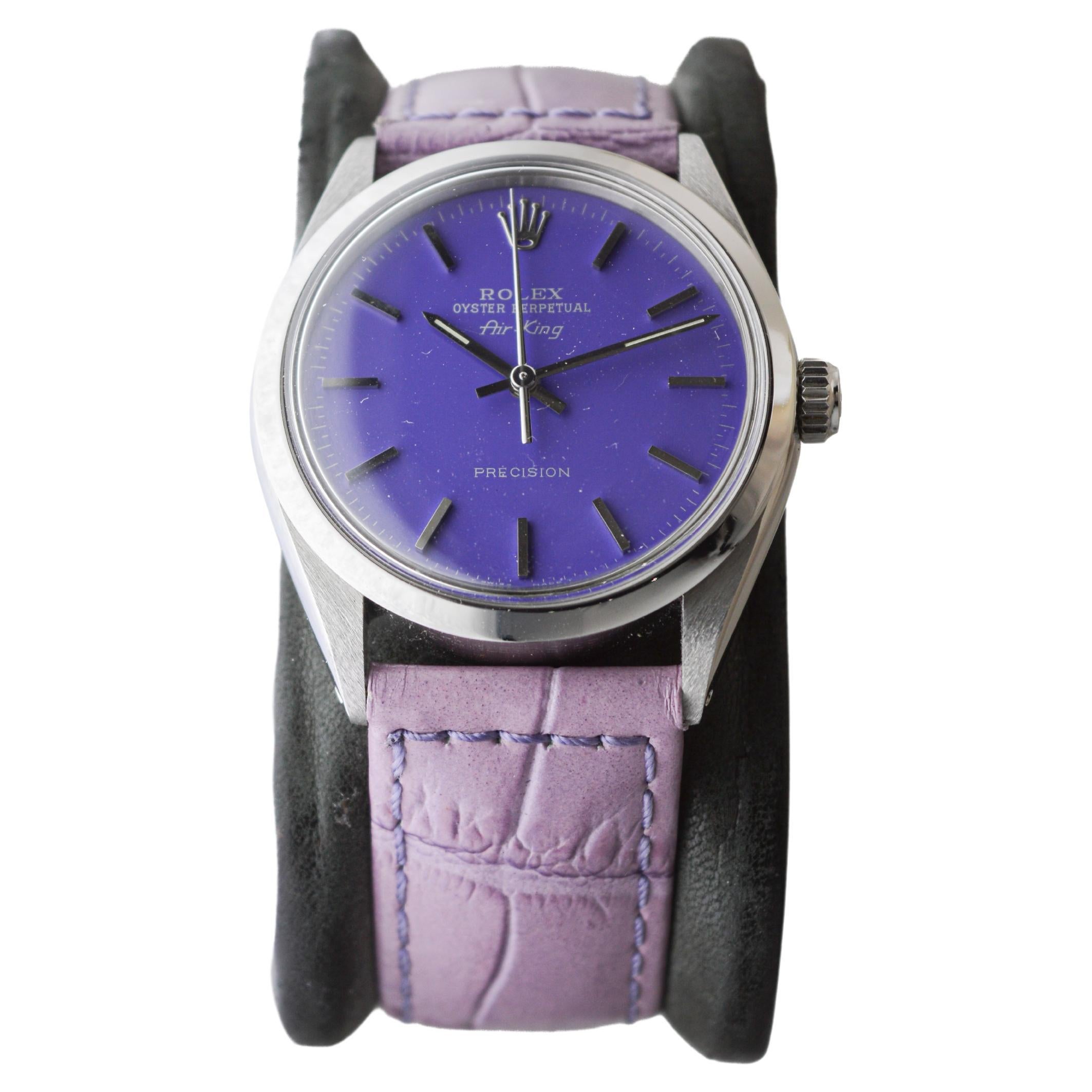 Modern Rolex Steel Air-King with Custom Made Purple Dial circa 1970's For Sale