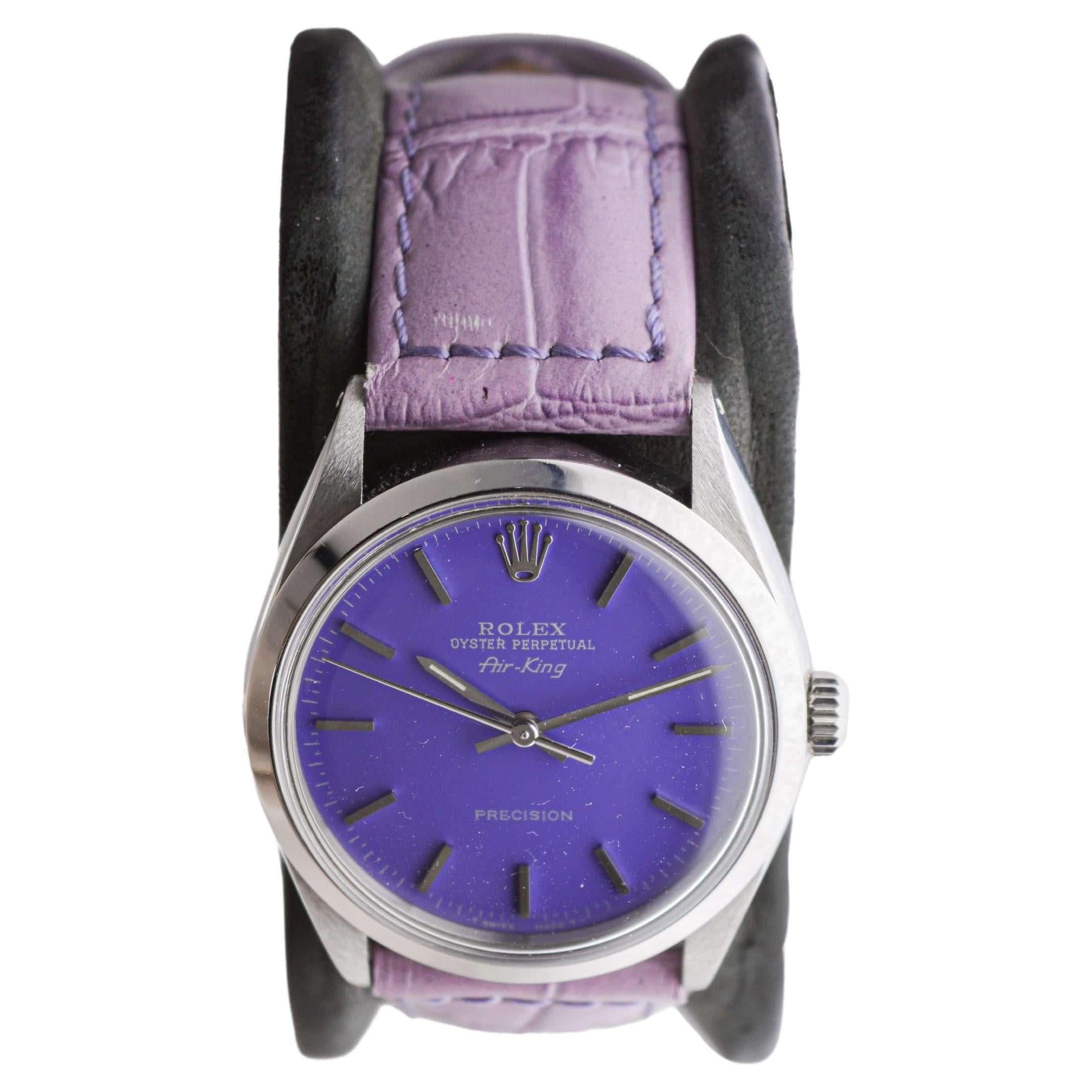 Rolex Steel Air-King with Custom Made Purple Dial circa 1970's In Excellent Condition For Sale In Long Beach, CA