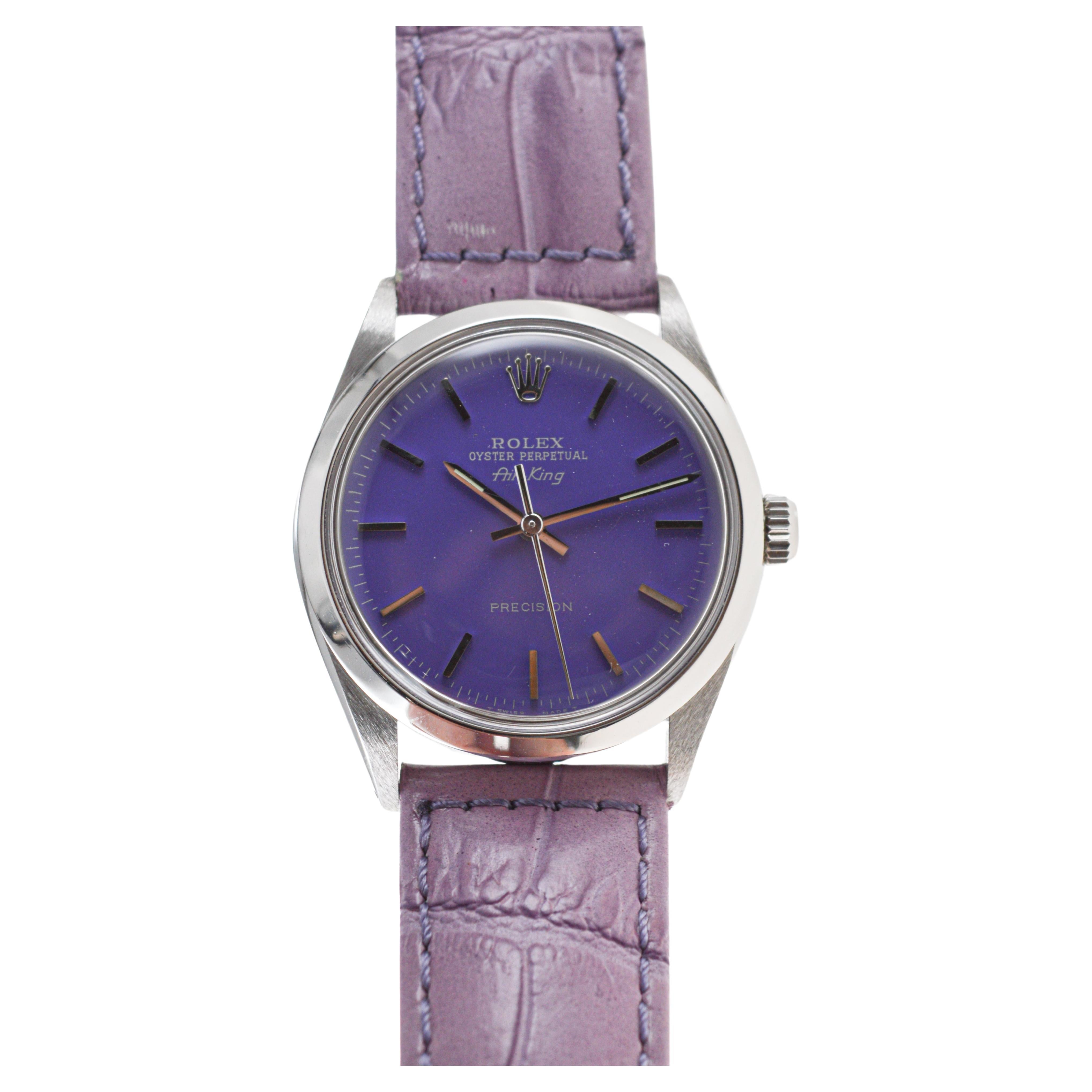 Rolex Steel Air-King with Custom Made Purple Dial circa 1970's For Sale 1