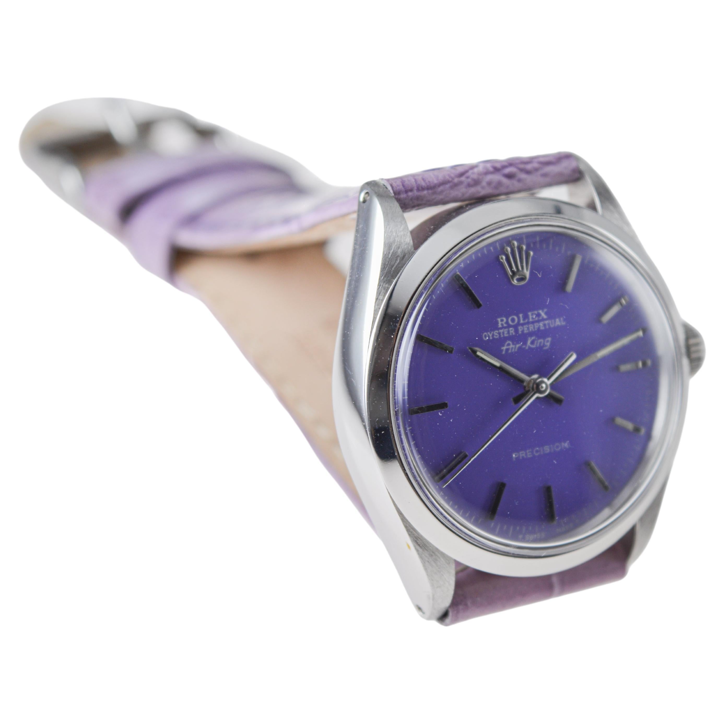 Rolex Steel Air-King with Custom Made Purple Dial circa 1970's For Sale 2